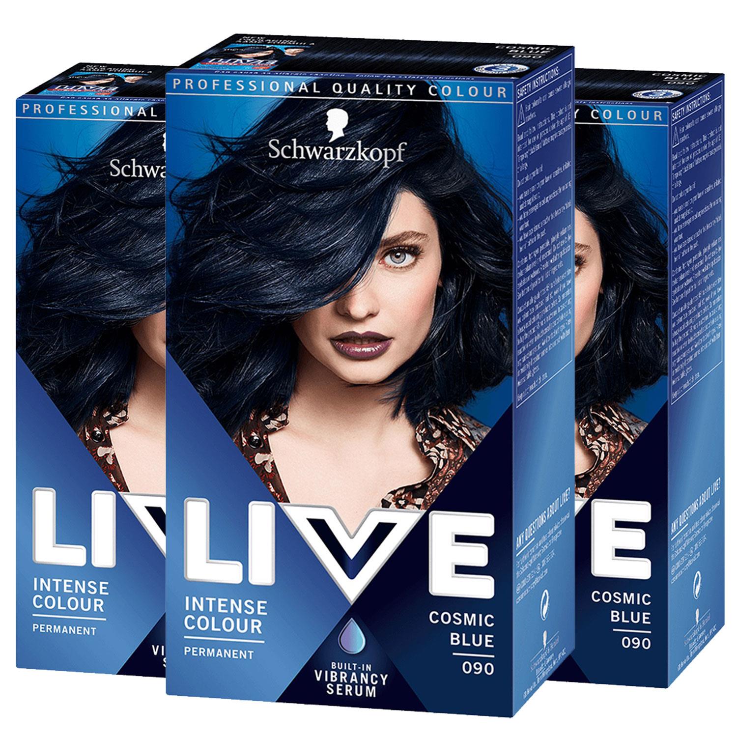 Schwarzkopf Womens 3x LIVE Cosmic Blue Permanent Hair Dye, Intense Colour 090 - One Size