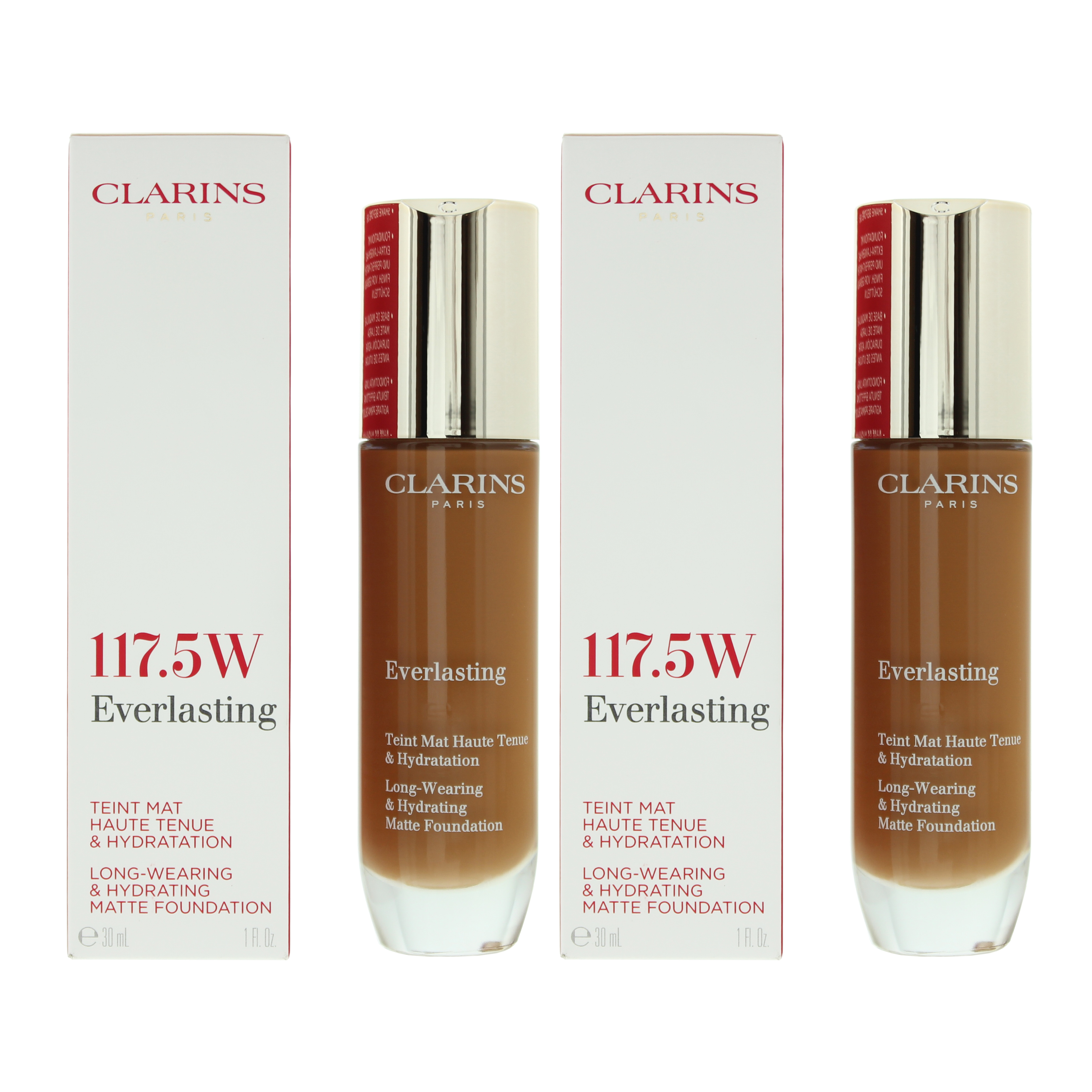 Clarins Womens Everlasting Long Wearing & Hydrating Foundation 30ml - 117.5 Pecan x 2 - NA - One Size