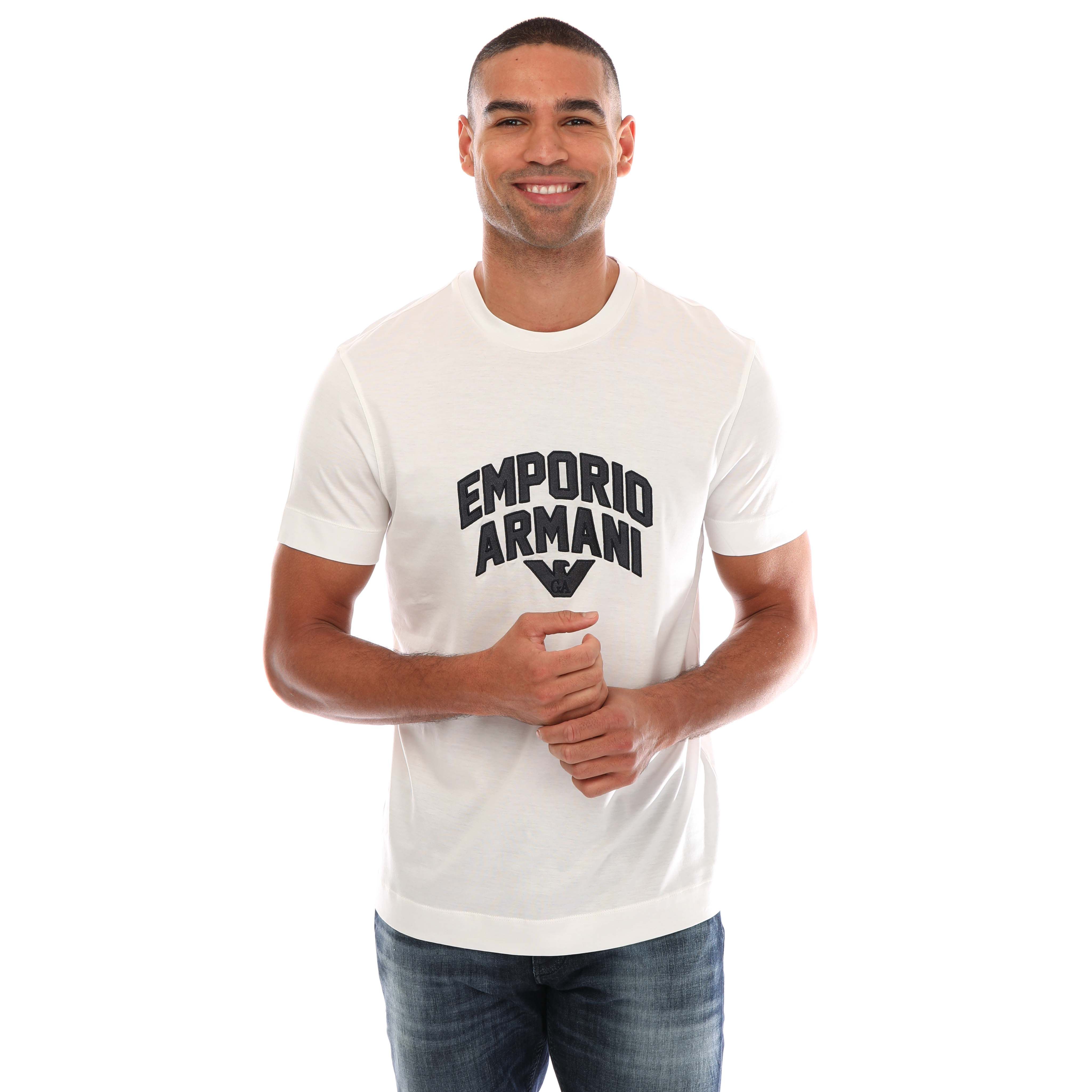 Armani Mens Embroidered Logo T-Shirt in White Elastane - Size 2XL