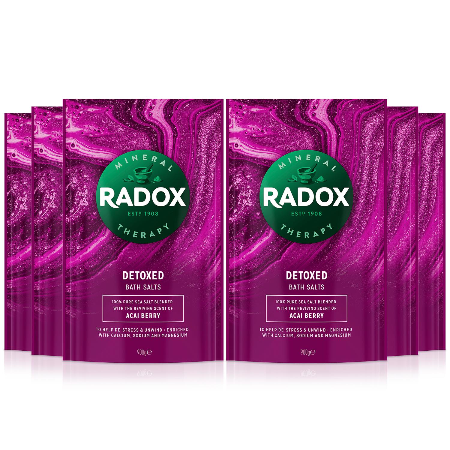 Radox Womens Bath Salts Detoxed Therapy, Acai Berry, 6 Packs of 900g - NA - One Size