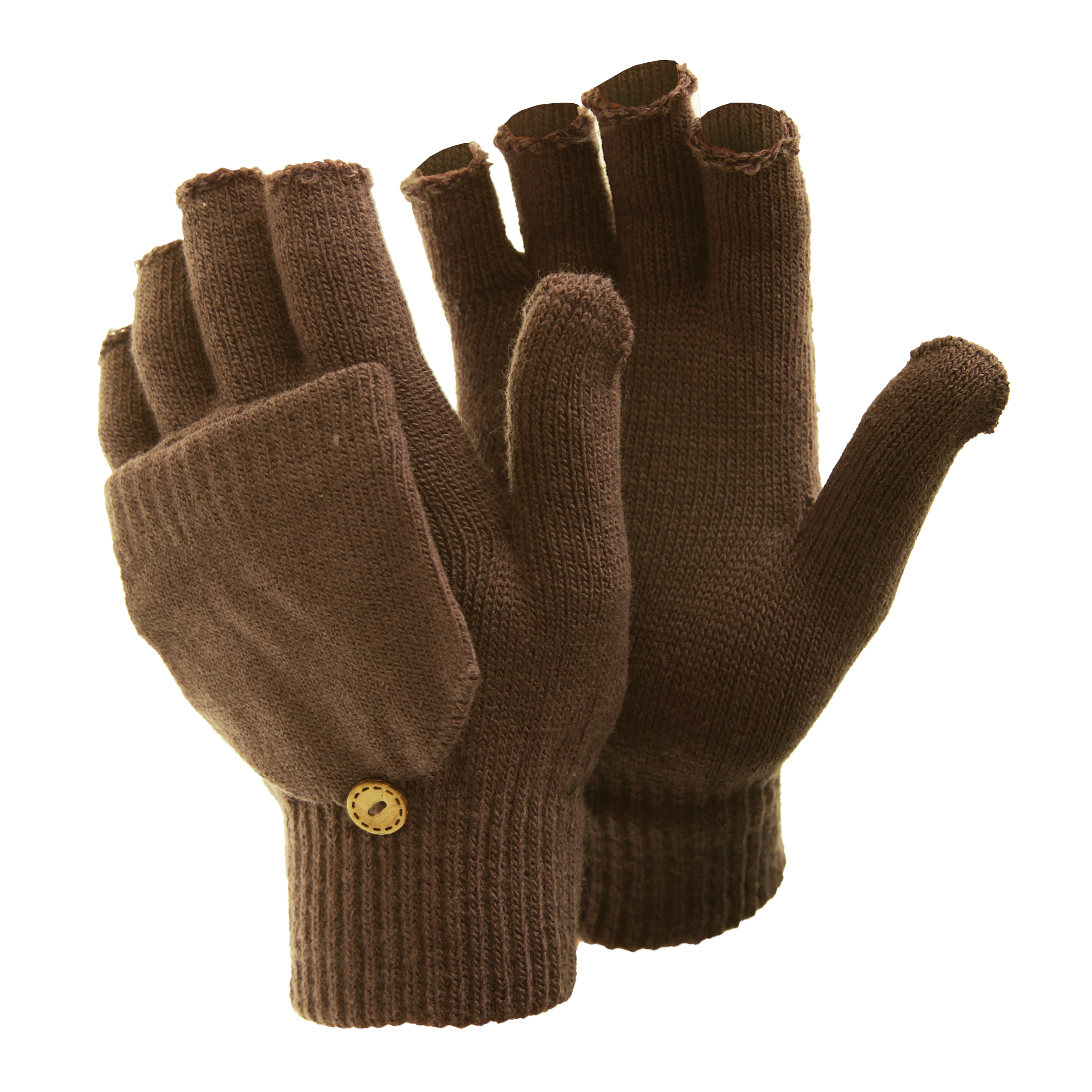 FLOSO Ladies/Womens Winter Capped Fingerless Magic Gloves (Brown) - One Size