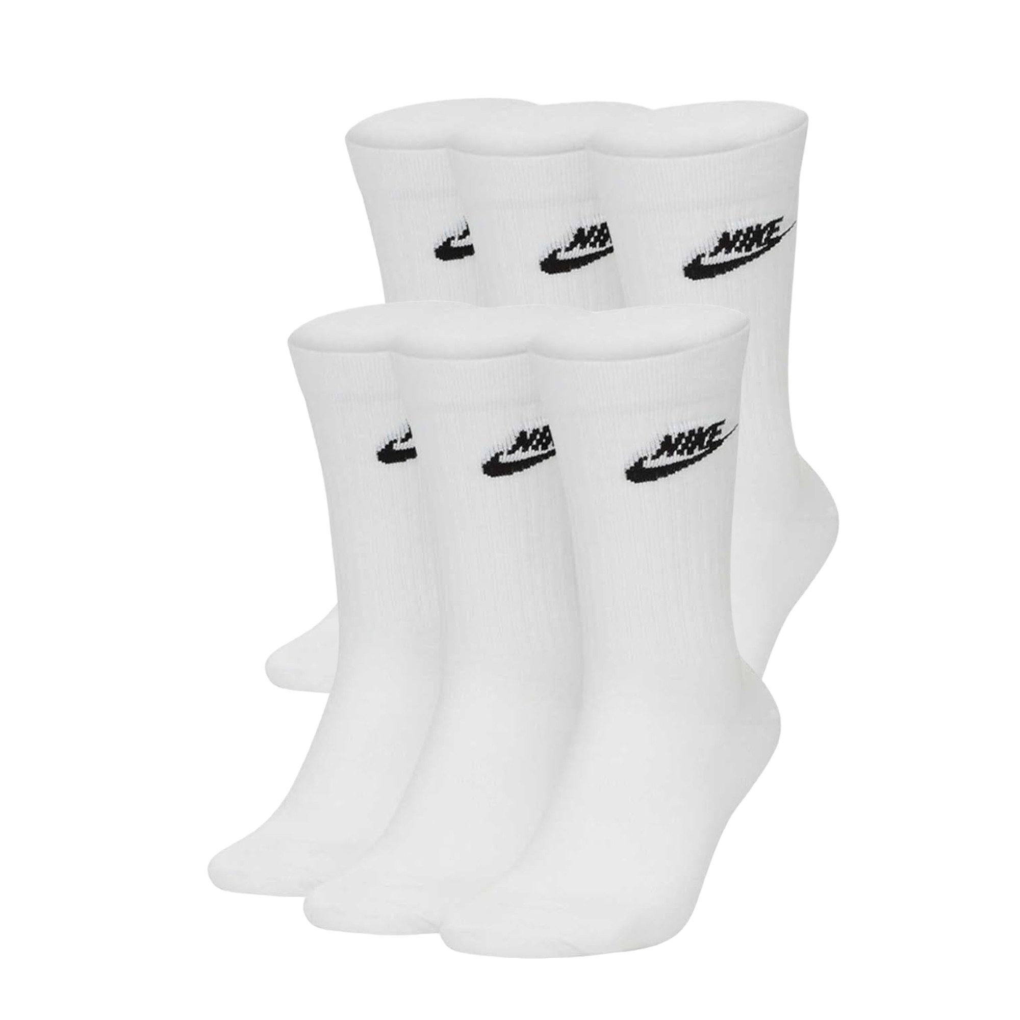 Nike Unisex Sportswear Everyday Essential Crew Socks 6 Pairs - White Cotton - Size Small