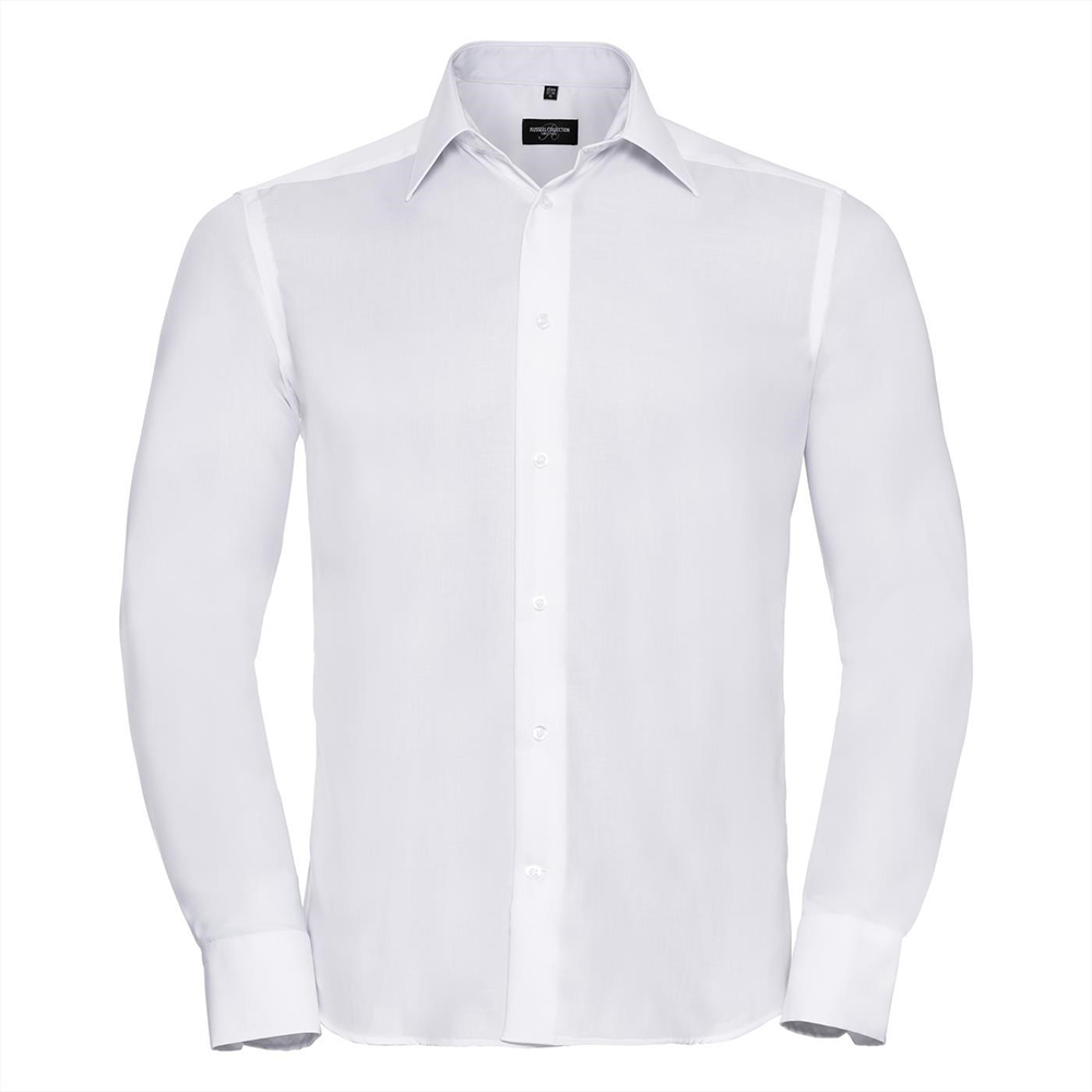 Russell Athletic Collection Mens Long Sleeve Ultimate Non-Iron Shirt (White) Cotton - Size 18 inch