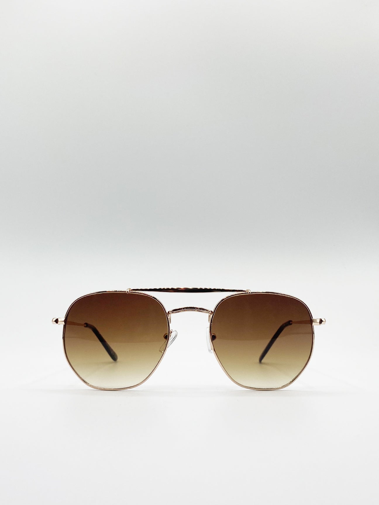 SVNX Mens Double Bridge Metal Sunglasses With Gradient Lenses - Gold Metal (archived) - One Size