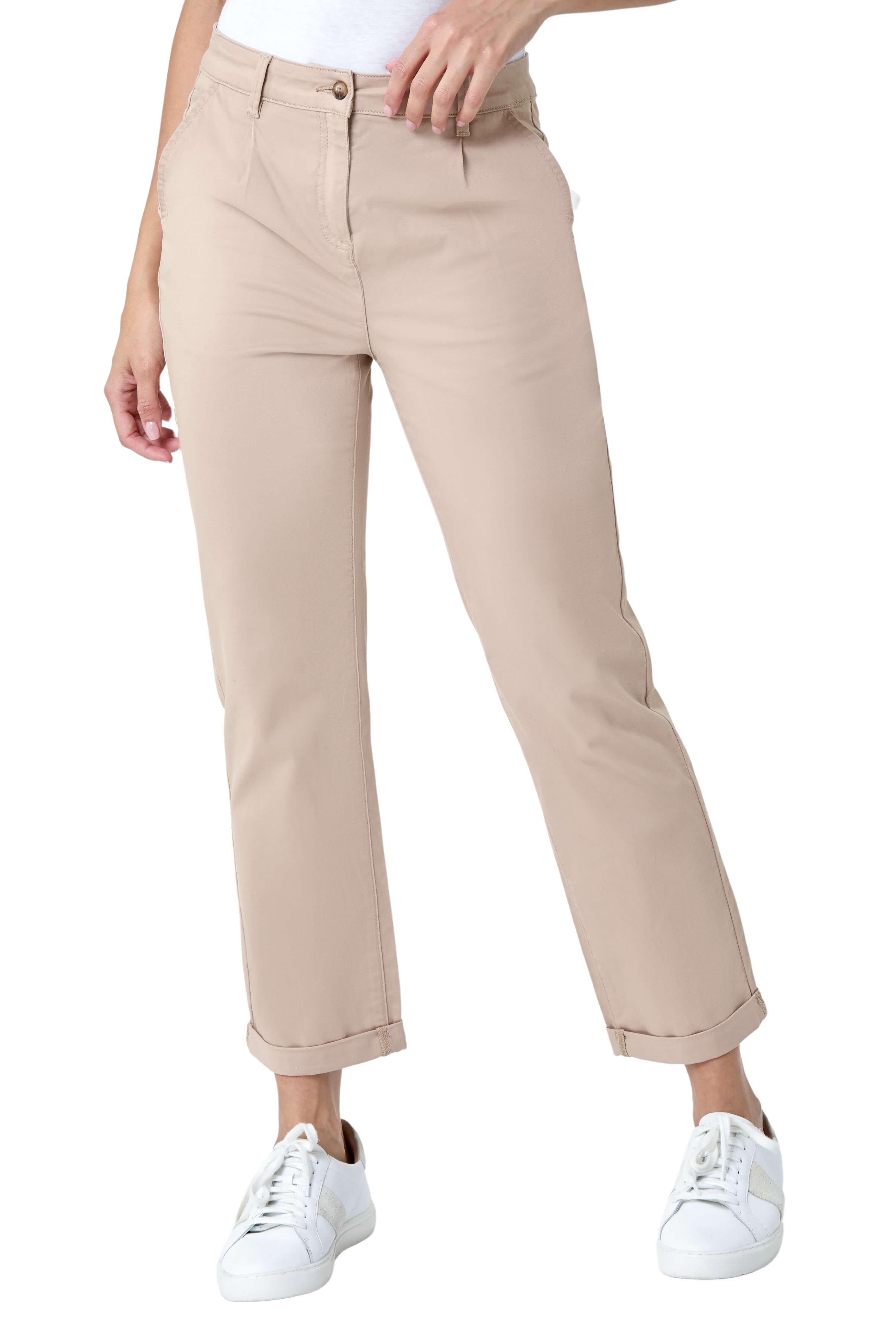 Roman Womens Cotton Blend Washed Chino Trousers - Natural - Size 20 UK