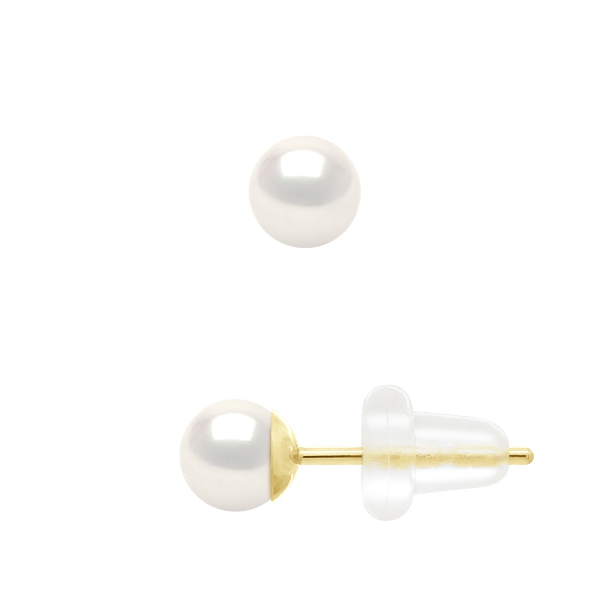 Ateliers Saint Germain Womens Earrings Yellow Gold 750 - Real Cultured Freshwater Pearls Round 4-5 mm - White - One Size