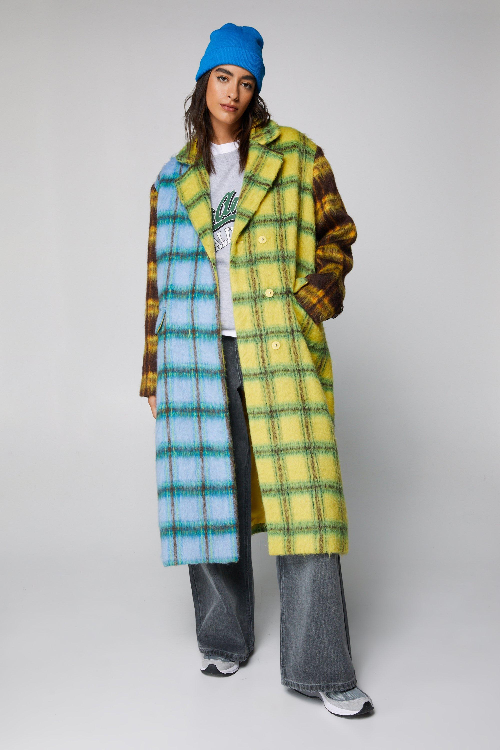 NastyGal Womens Wool Look Contrast Check Panelled Coat - Multicolour - Size 8 UK