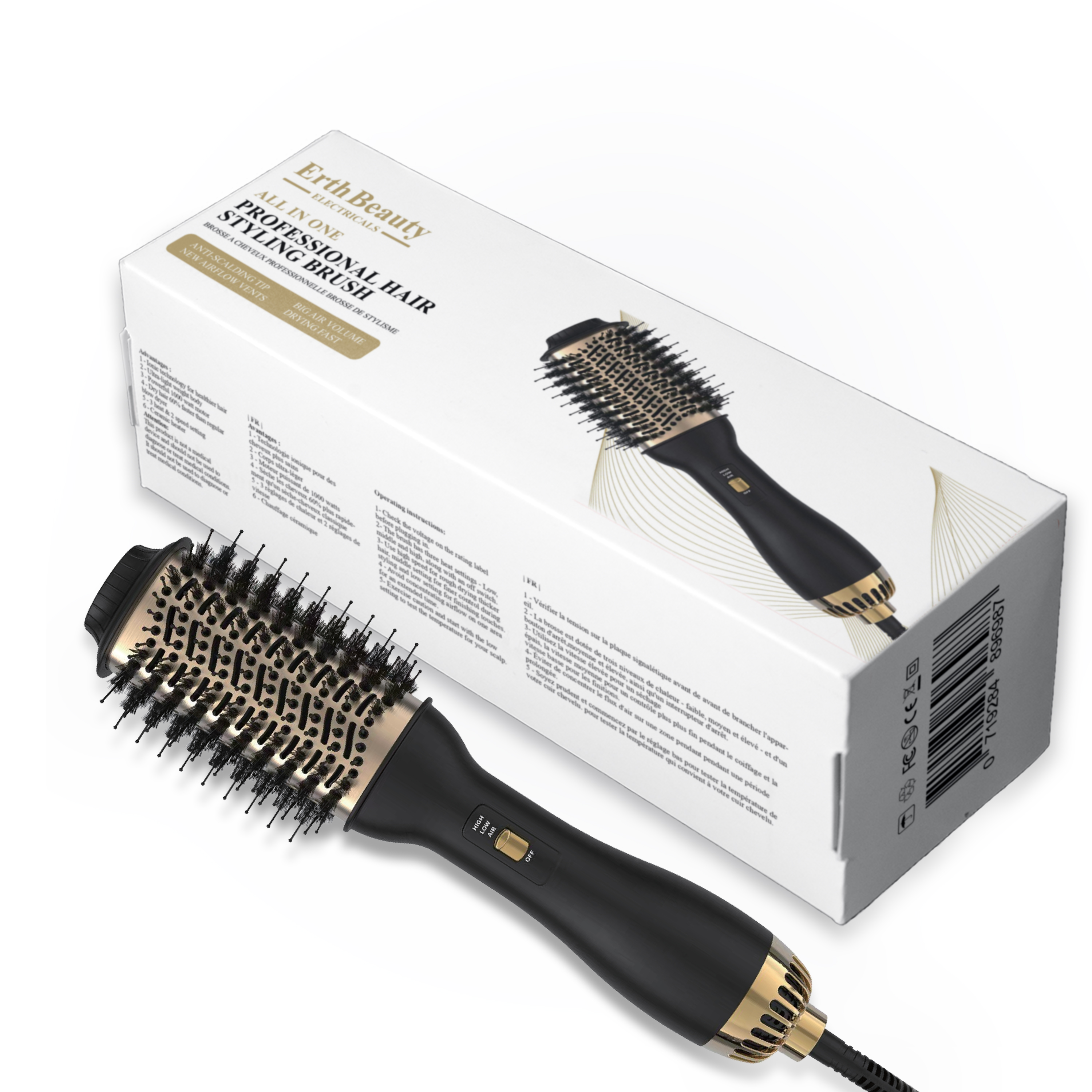 Erth Skin London Unisex ALL IN ONE PROFESSIONAL HAIR Styling BRUSH - One Size