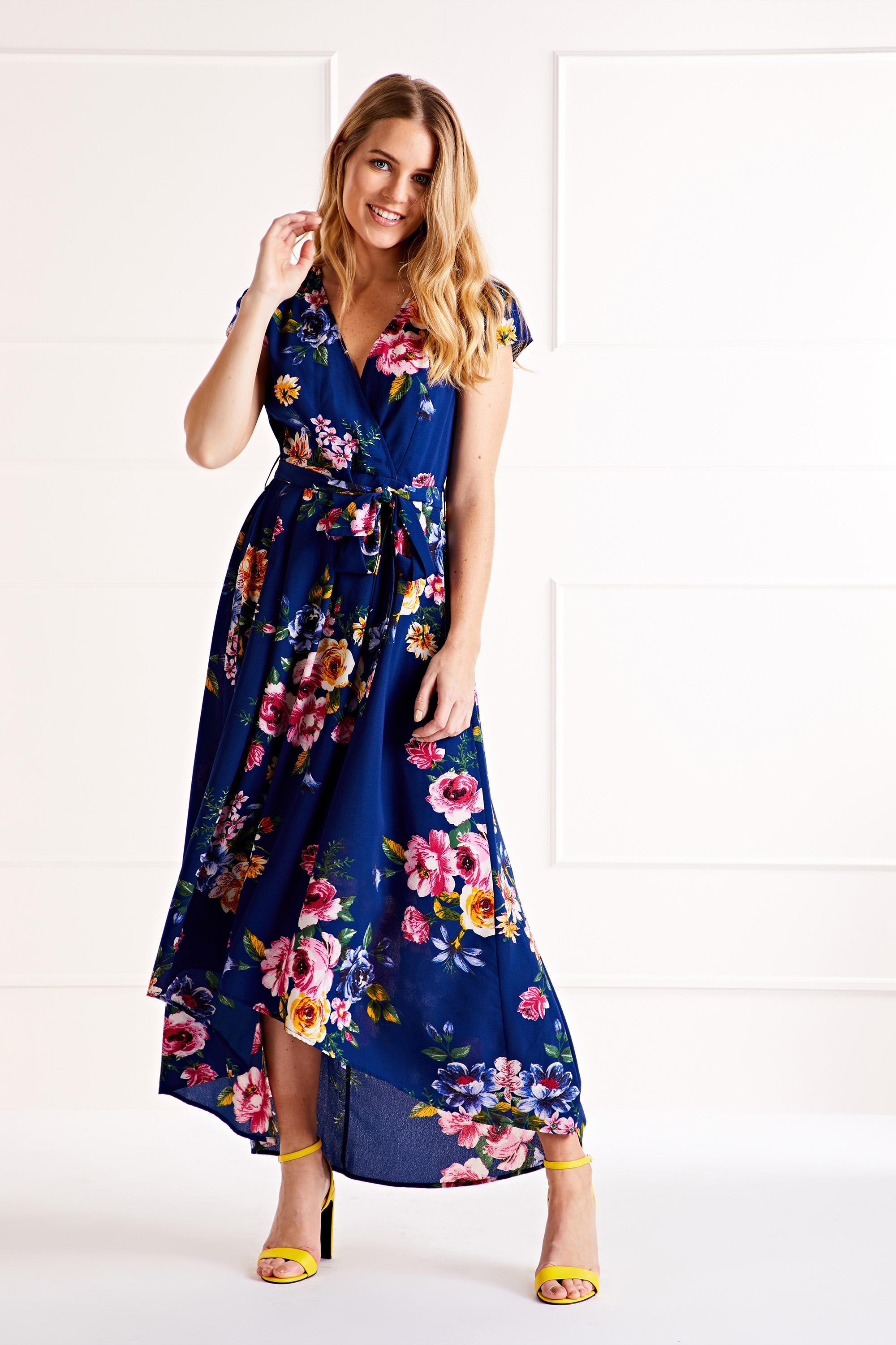 Mela London Womens Navy Front Wrap Floral Dress - Size 14 UK