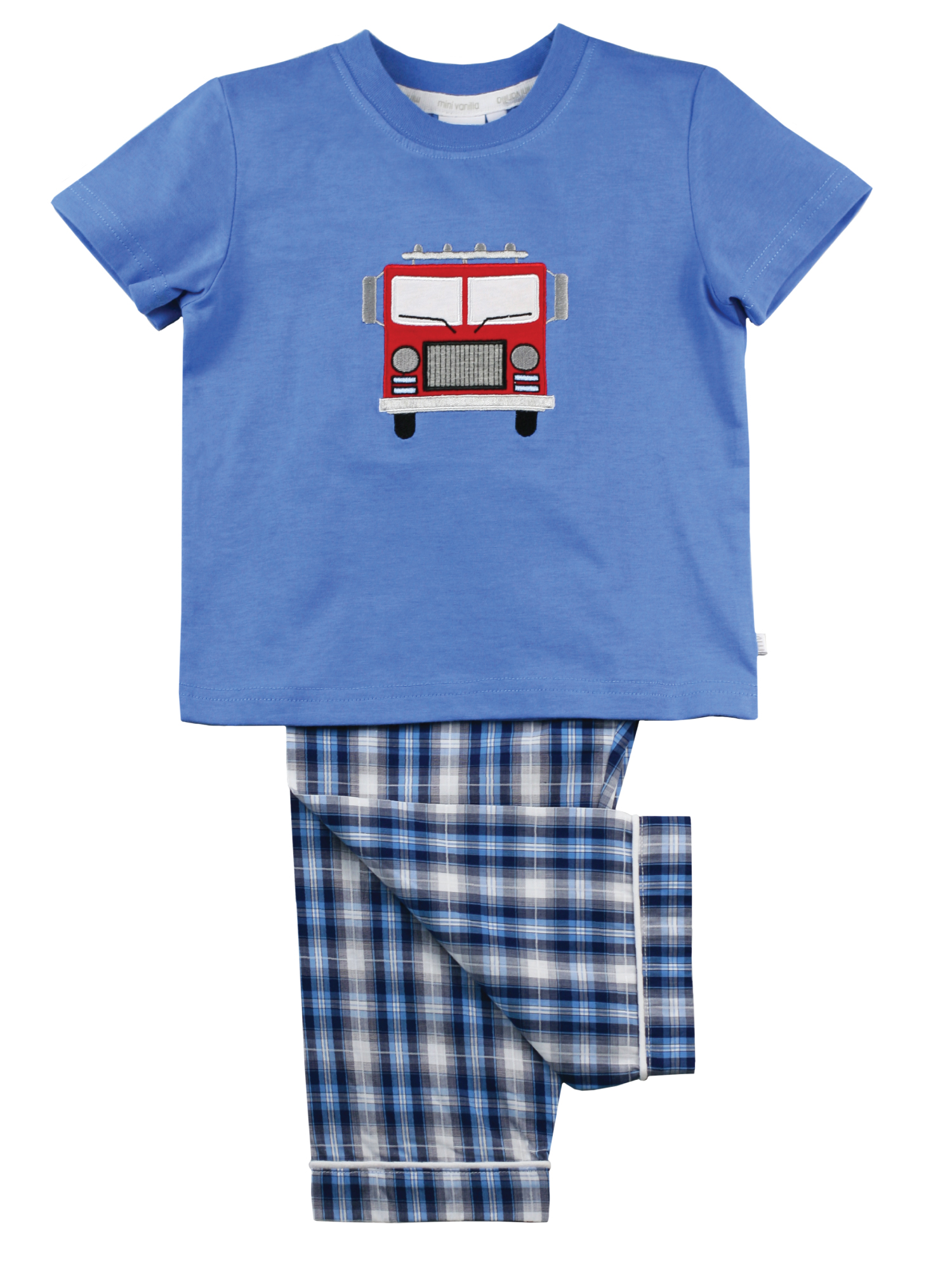 Mini Vanilla Boys' Fire Engine Cotton Summer Pyjamas - Blue - Size 2-3Y