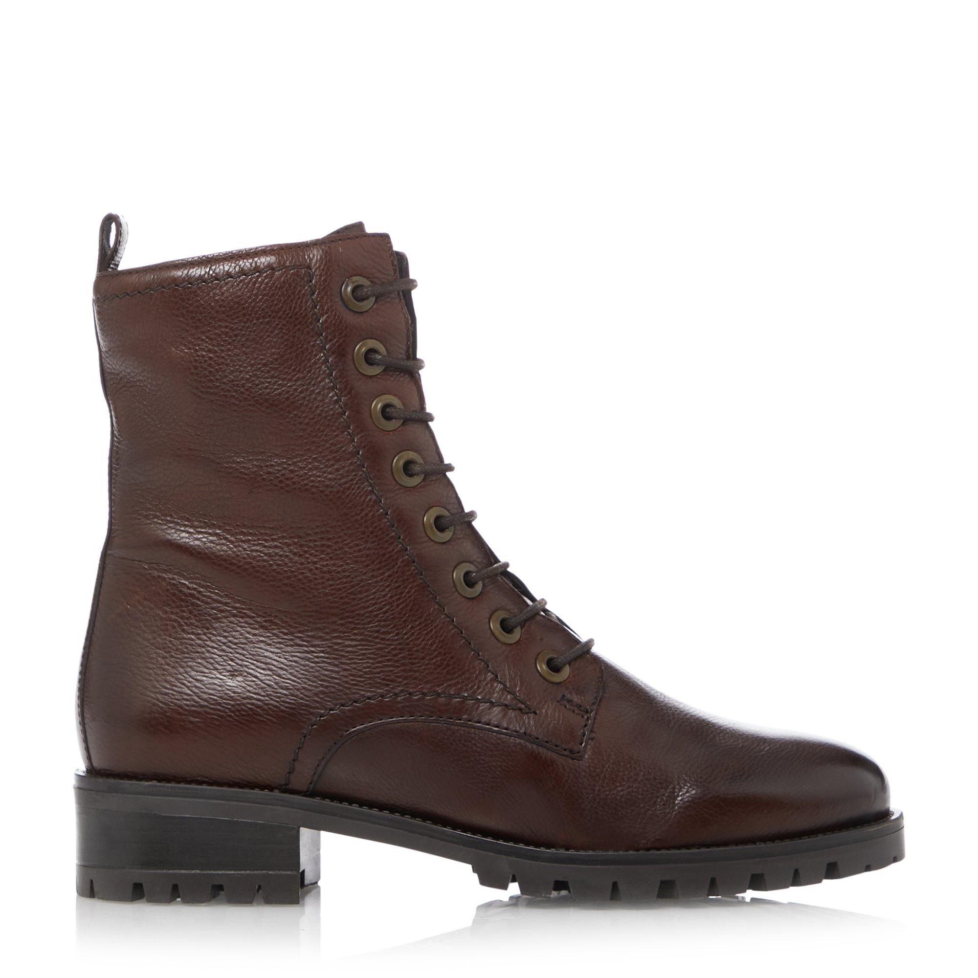 Dune London Womens Ladies PRESTONE Cleated Sole Lace-Up Hiker Boots - Brown Leather (archived) - Size UK 3