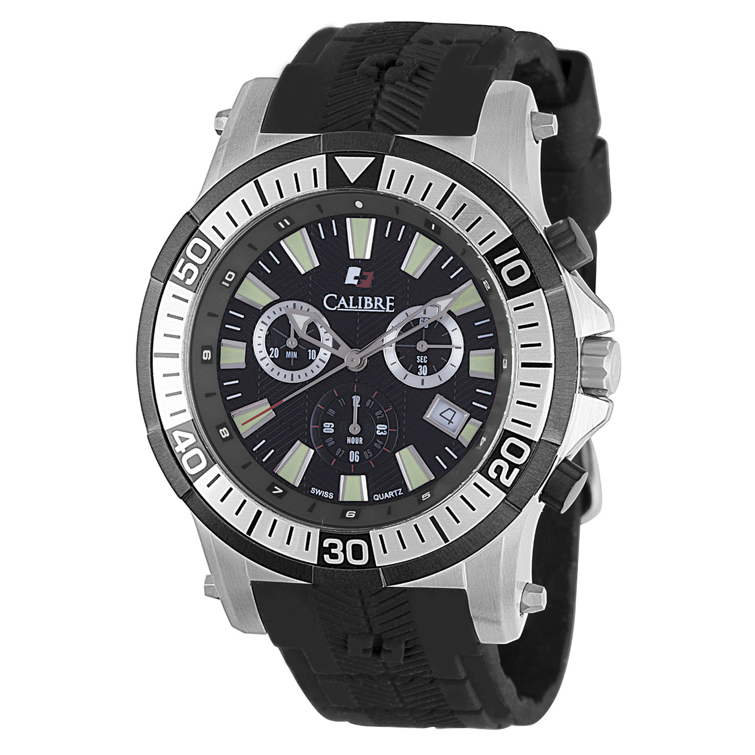 Calibre Mens Hawk Chronograph Swiss Made Movement Watch Black Rubber Strap Dial - One Size