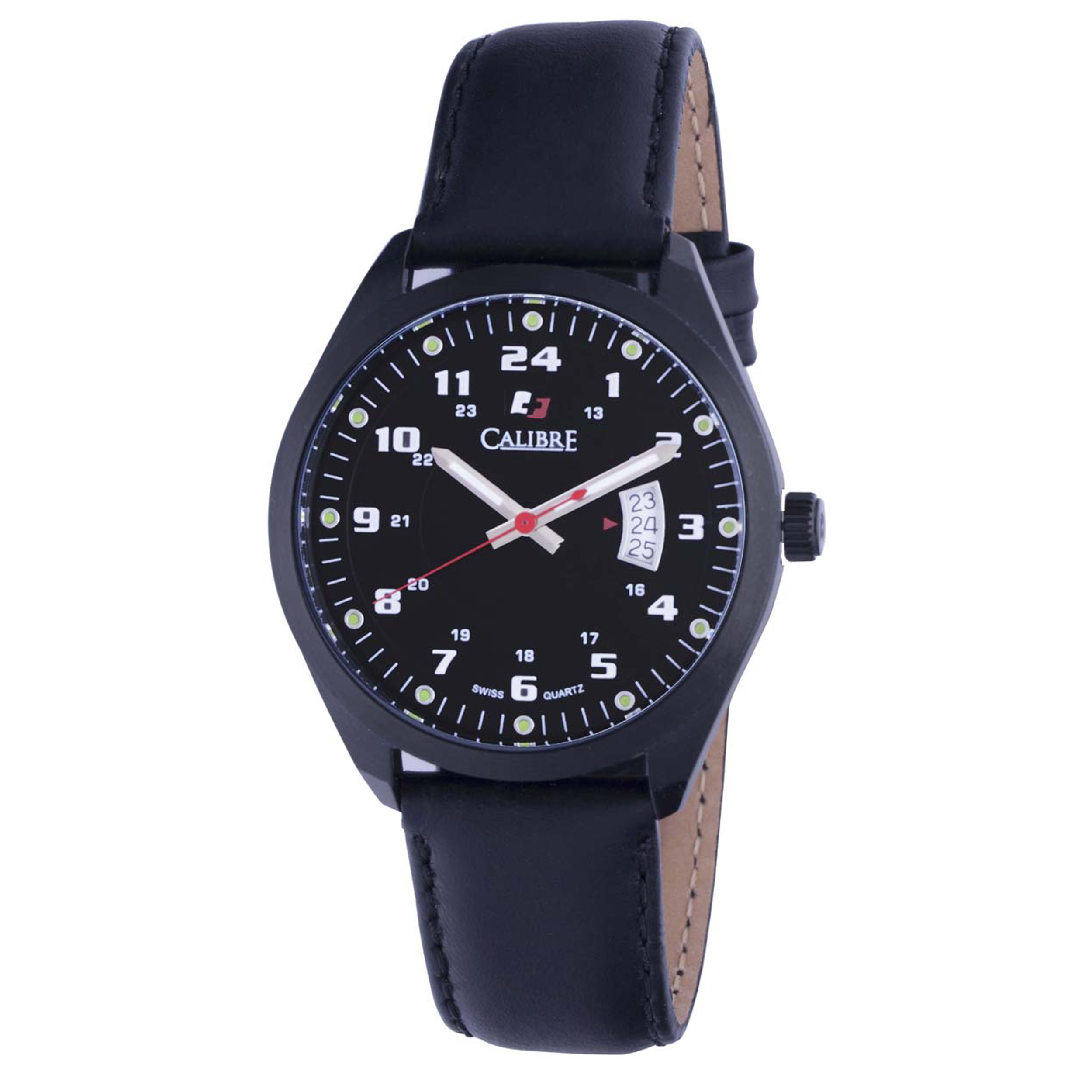 Calibre Mens Trooper Swiss Made Movement Watch Black Leather Calfskin Strap Dial - One Size