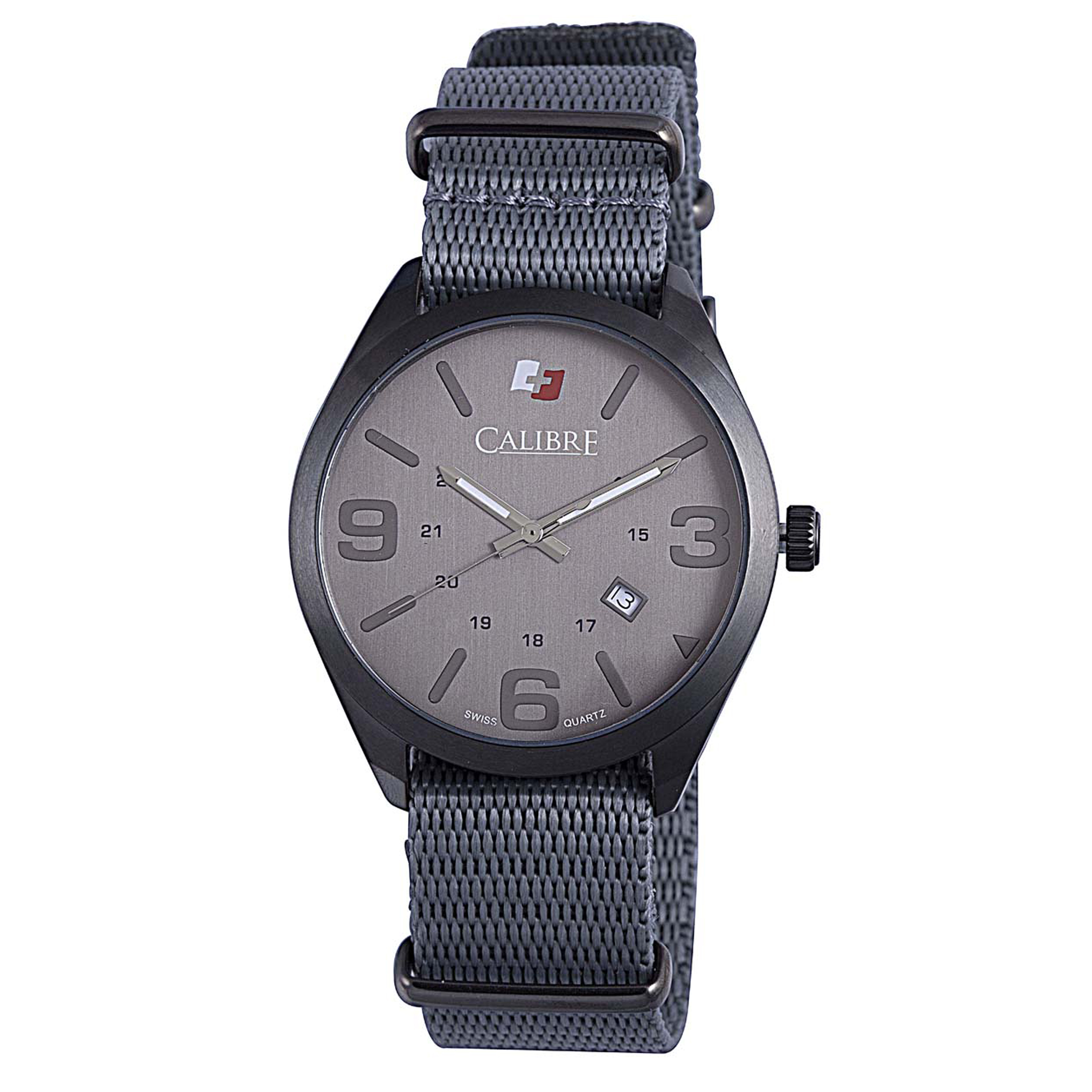 Calibre Mens Trooper Swiss Made Movement Watch Grey Canvas Strap Dial - One Size