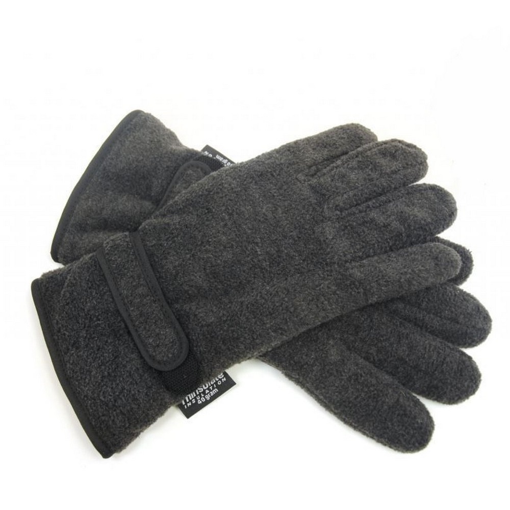 FLOSO Mens Thinsulate Thermal Fleece Gloves With Palm Grip (3M 40g) (Charcoal) - Size Medium/Large