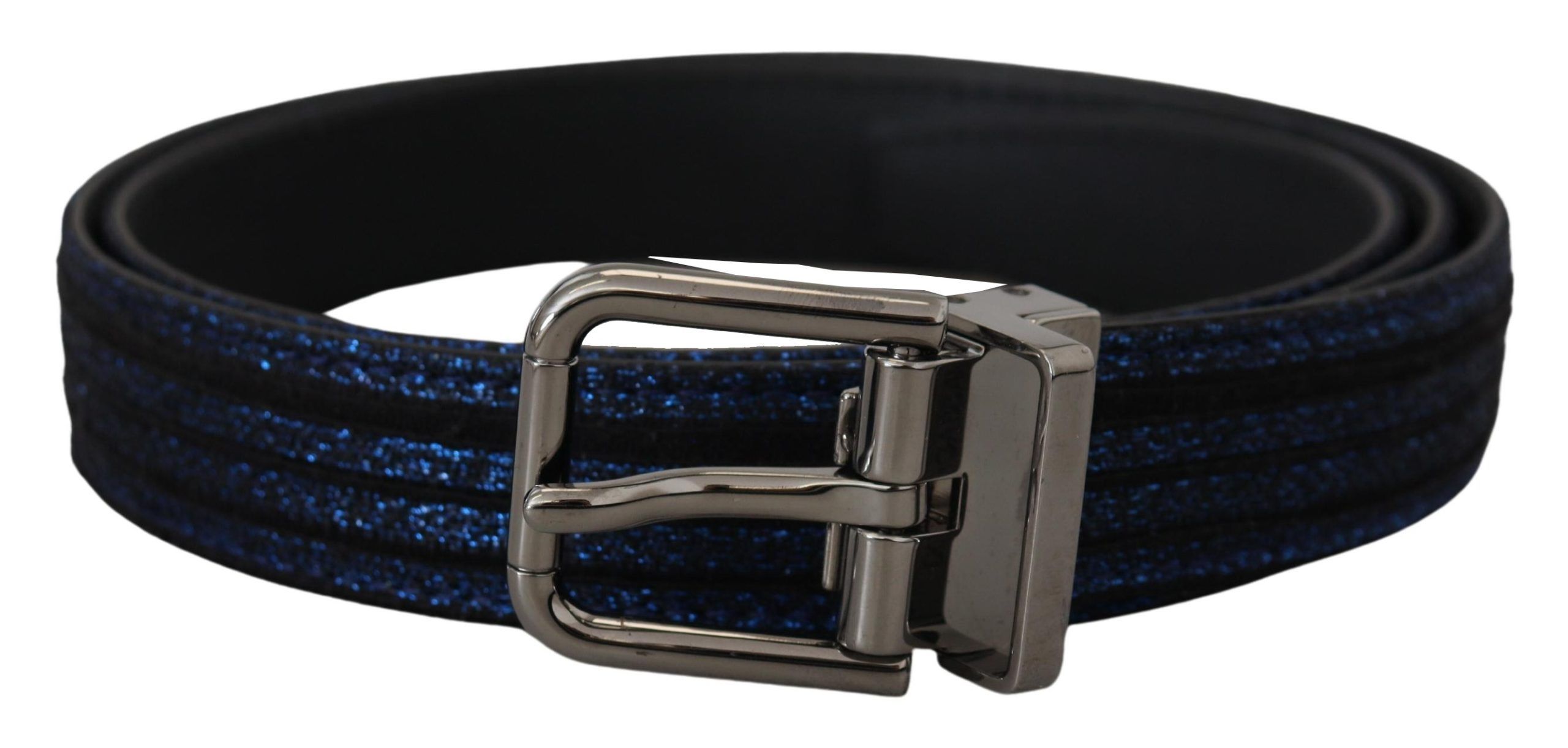 Dolce & Gabbana Mens Blue Jacquard Stripe Silver Buckle Belt Leather - Size 90 cm