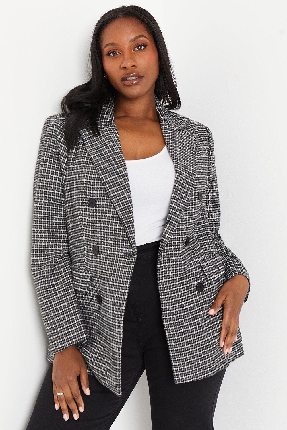 Wallis Womens Curve Check DB Blazer - Grey - Size 24 UK