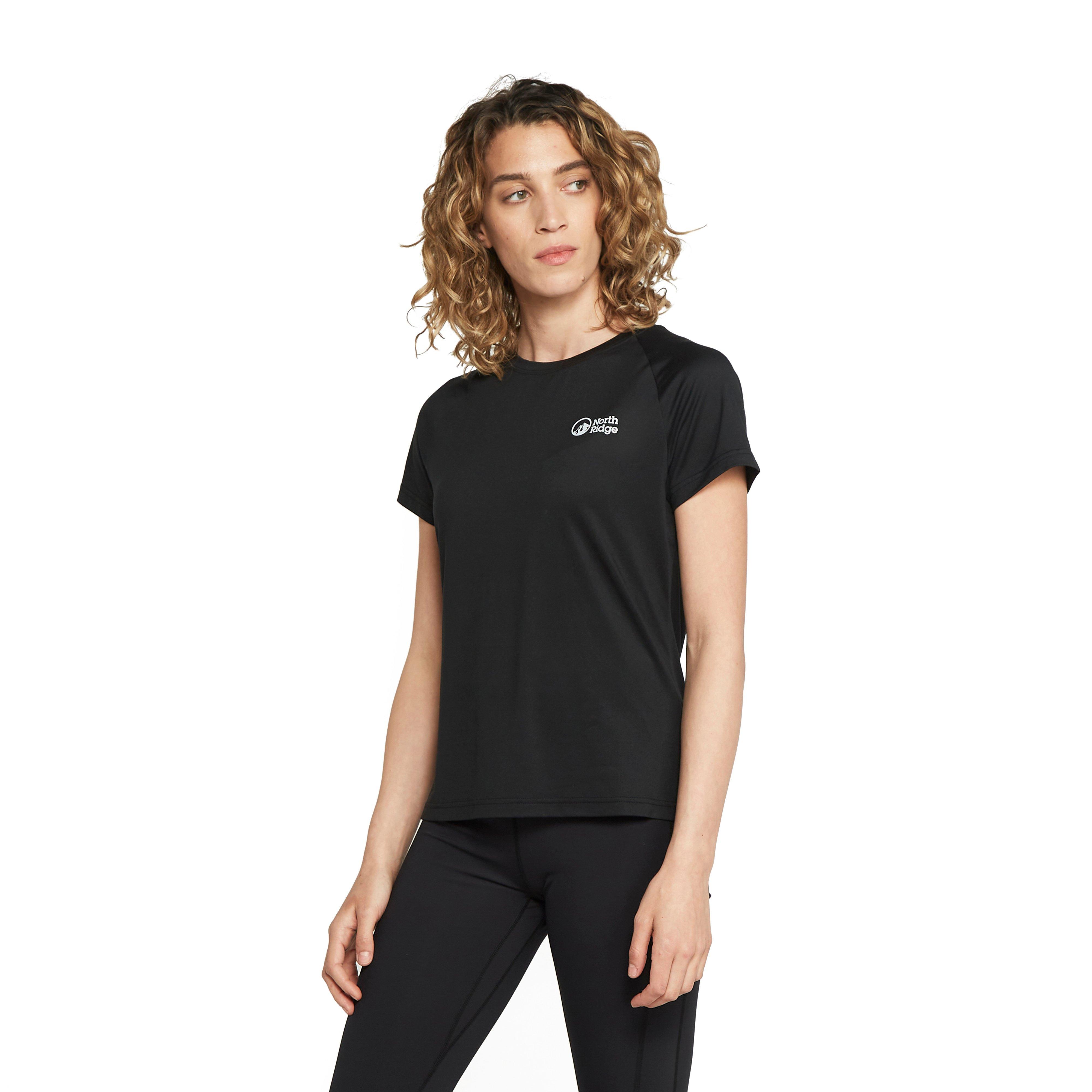 North Ridge WoMens Tech Tee Plus with Short Sleeves, Casual T-Shirt - Black - Size 12 UK