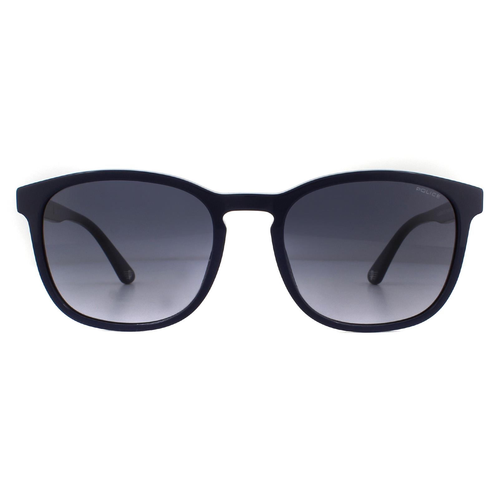 Police Square Mens Shiny Full Blue Smoke Grey Gradient Sunglasses - One Size