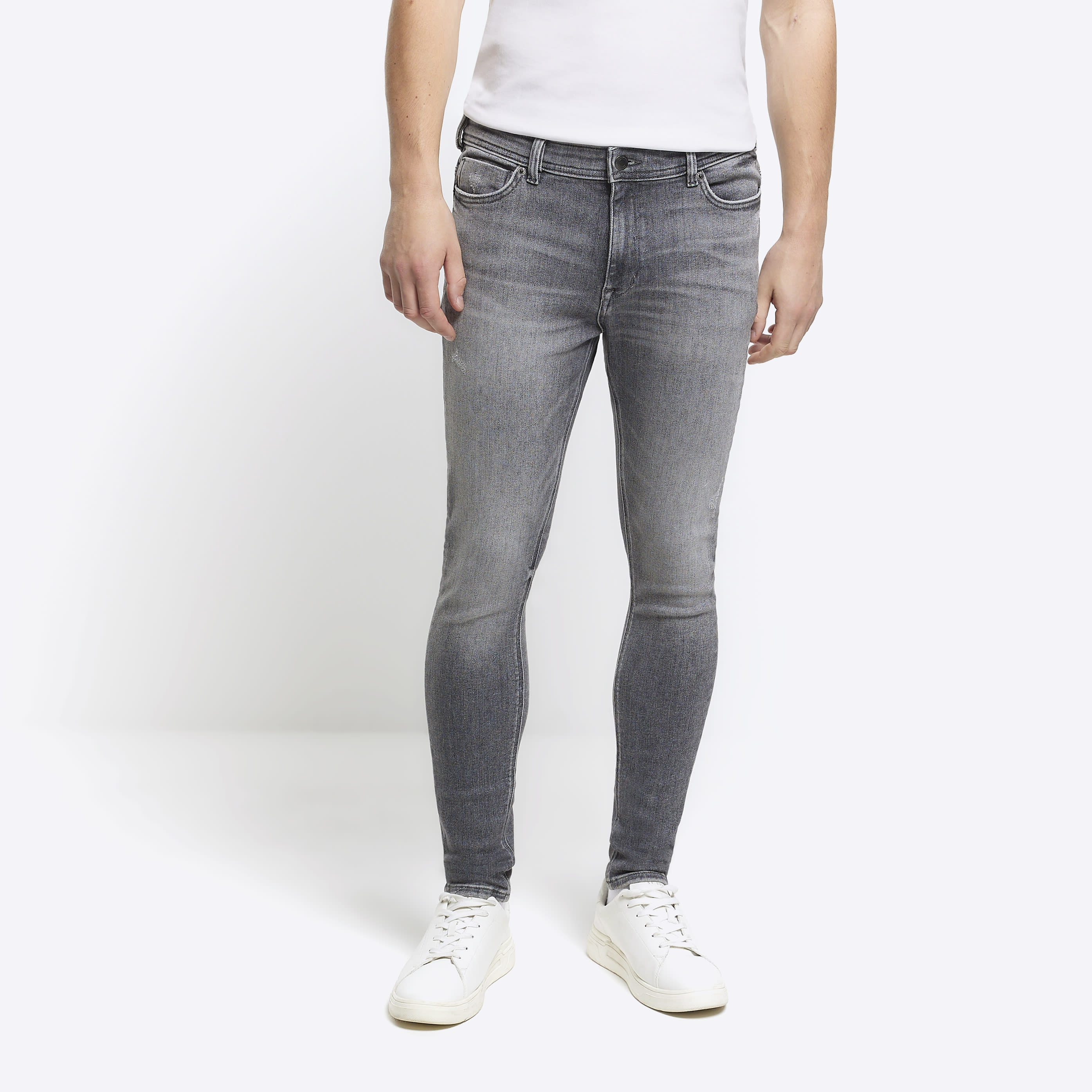 River Island Mens Skinny Jeans Grey Super Spray On Faded material_cotton - Size 28 Regular