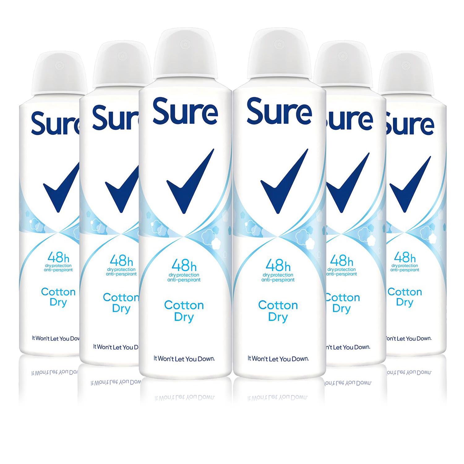 Sure Womens Women Motion Sense Anti-Perspirant Deodorant, Cotton Dry, 6 Pack, 150ml - NA - One Size