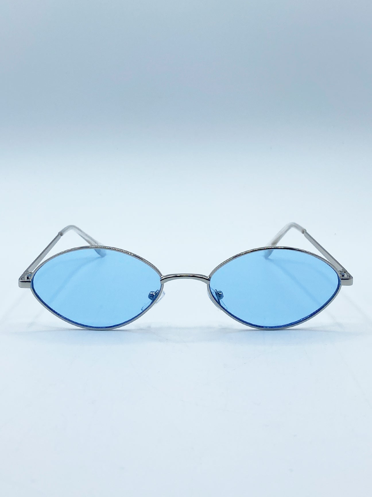 SVNX Unisex Metal Oval Frame Sunglasses with Blue Lenses - One Size