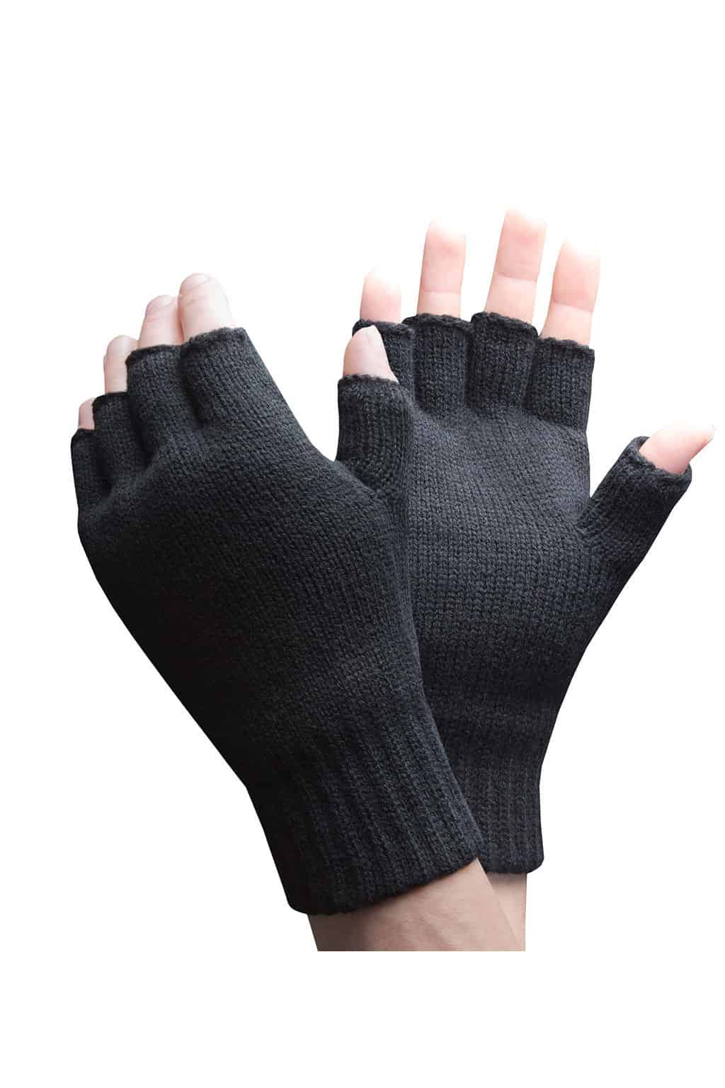 Heat Holders Mens Winter Warm 3.2 TOG Fleece Lined Insulated Fingerless Gloves - Black - One Size