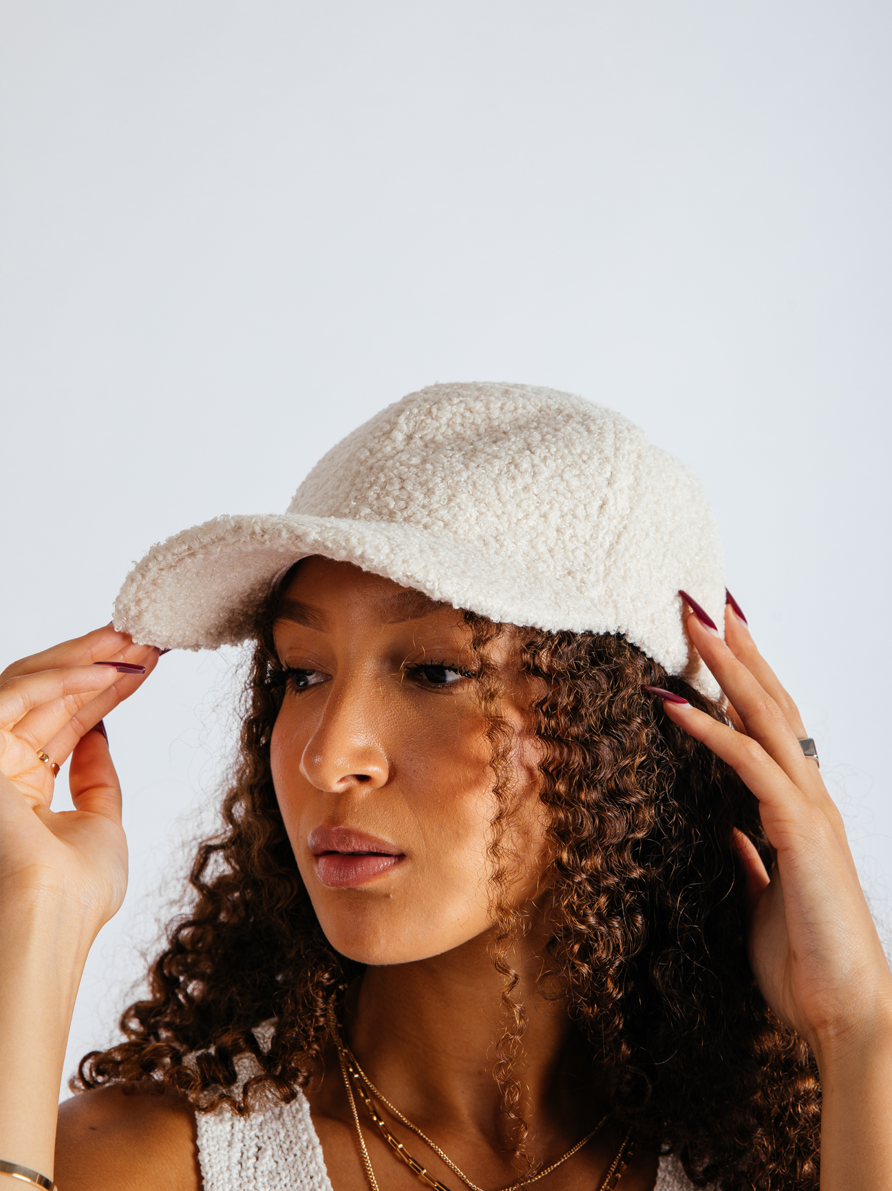 SVNX Womens Cream Borg Baseball Cap - One Size