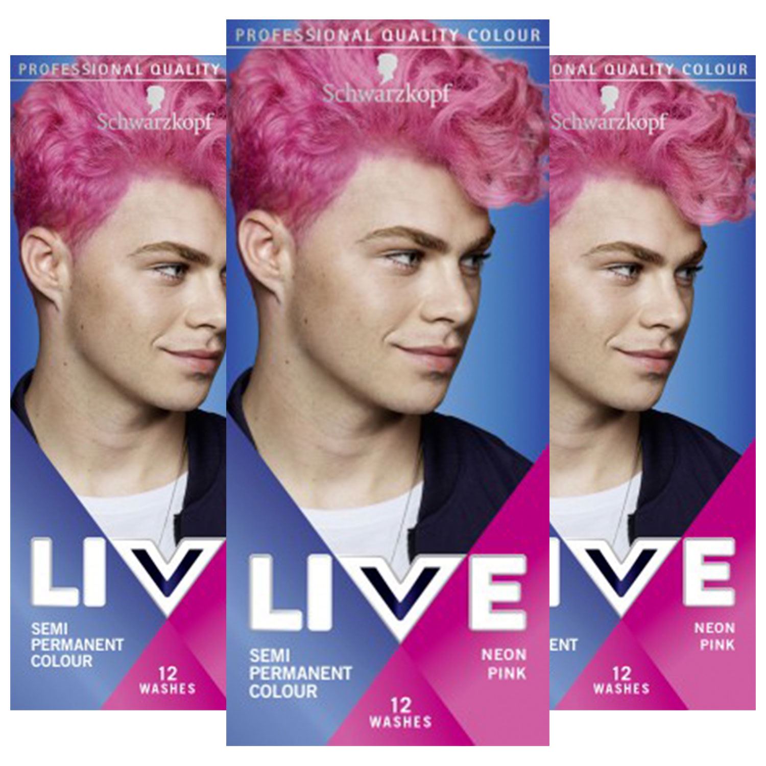 Schwarzkopf Mens 3x Live Semi-Permanent 12 Washes Colour HairDye for Men,093 NeonPink - Cream Cotton - One Size