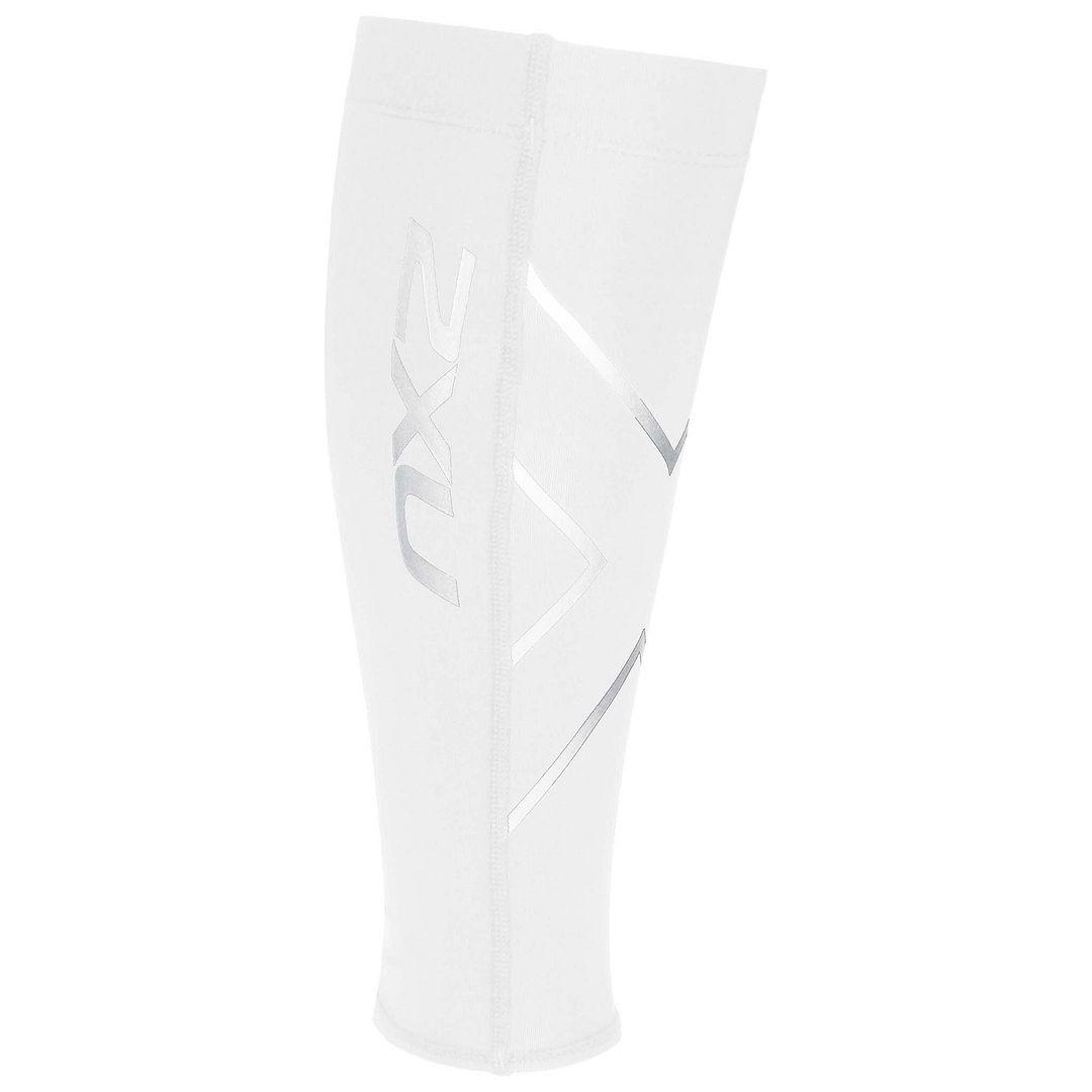 2Xu Mens Flexible Compression Unisex White/Silver Calf Guards - Size Large