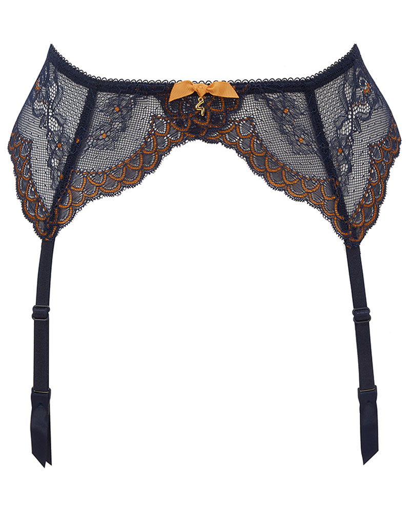 Gossard Womens Superboost Lace Suspender - Midnight Blue/Gold Polyamide - Size Small