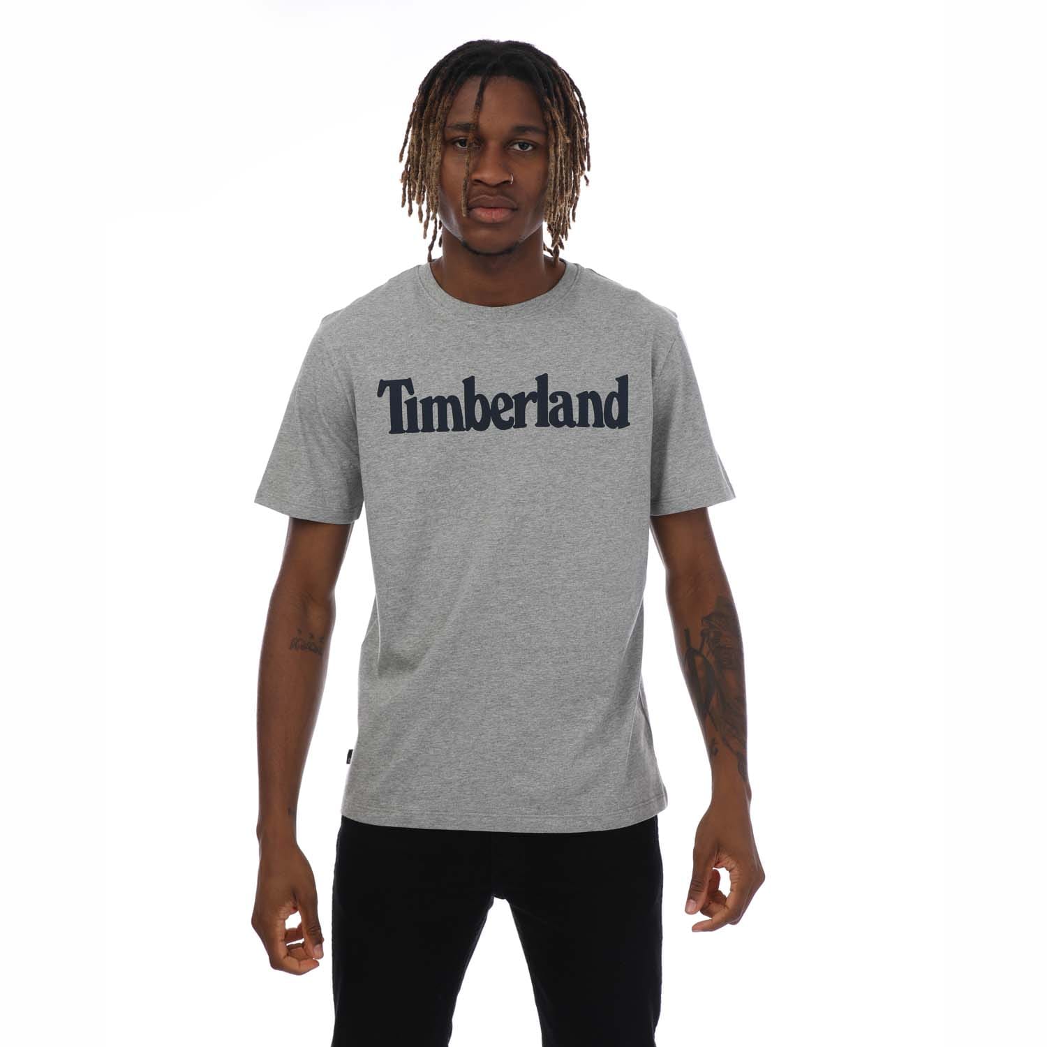 Timberland Mens Northwood Wordmark Logo T-Shirt in Grey Heather Cotton - Size 2XL