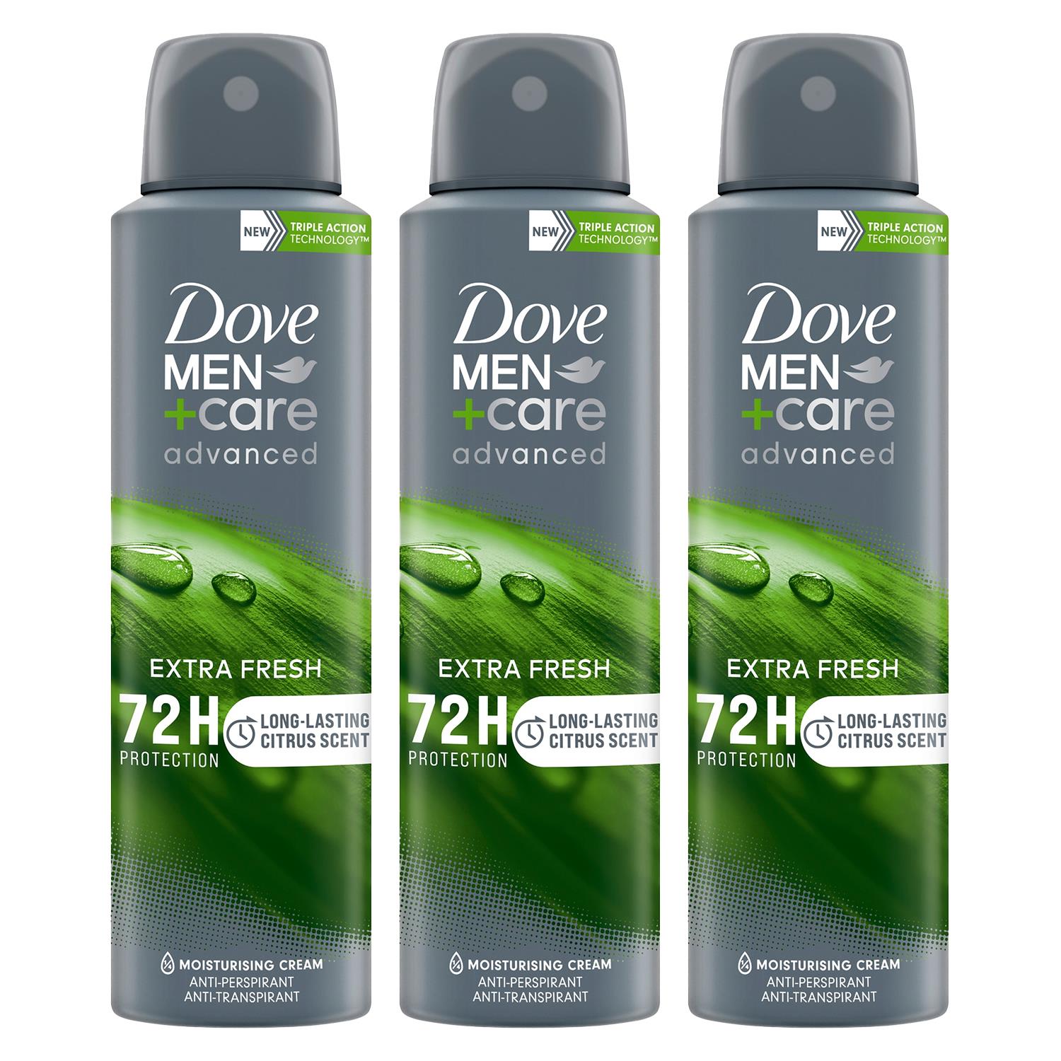 Dove Mens Men+Care Antiperspirant Deodorant 72H Protection Extra Fresh 150 ml, 3 Pack - Cream - One Size