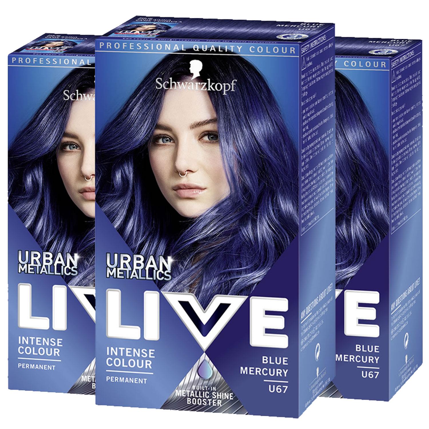 Schwarzkopf Womens 3x LIVE Blue Mercury Permanent Hair Dye, Urban Metallics U67 - One Size