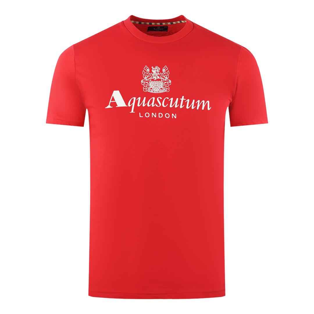 Aquascutum Mens London Aldis Brand Logo Red T-Shirt material_cotton - Size X-Large