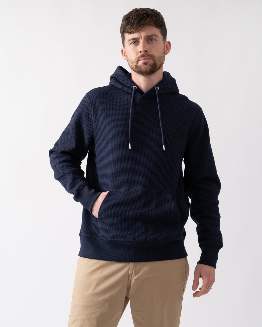 Gant Mens Waffle Hoodie - Dark Blue - Size X-Large