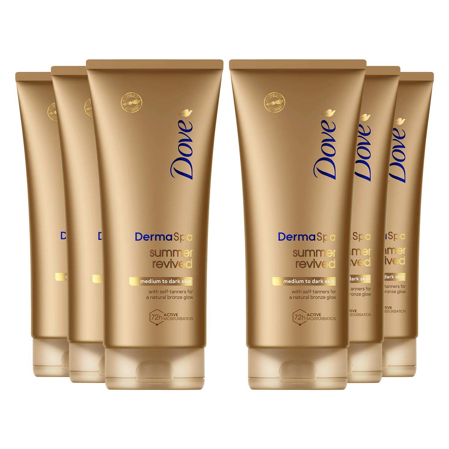 Dove Womens DermaSpa Summer Revived Medium to Dark Body Lotion, 200ml, 6 Pack - Tan - One Size