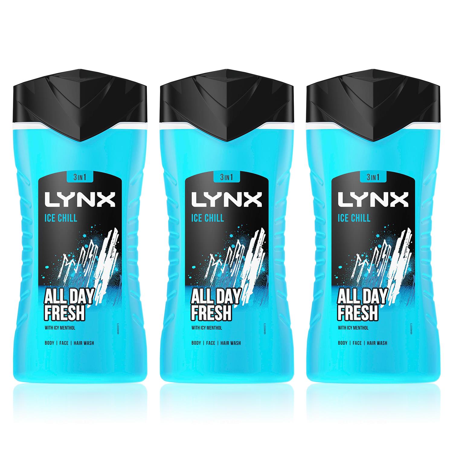 Lynx Mens Ice Chill 12-H Refreshing Fragrance Shower Gel Body Wash for Men, 3x225ml - NA - One Size