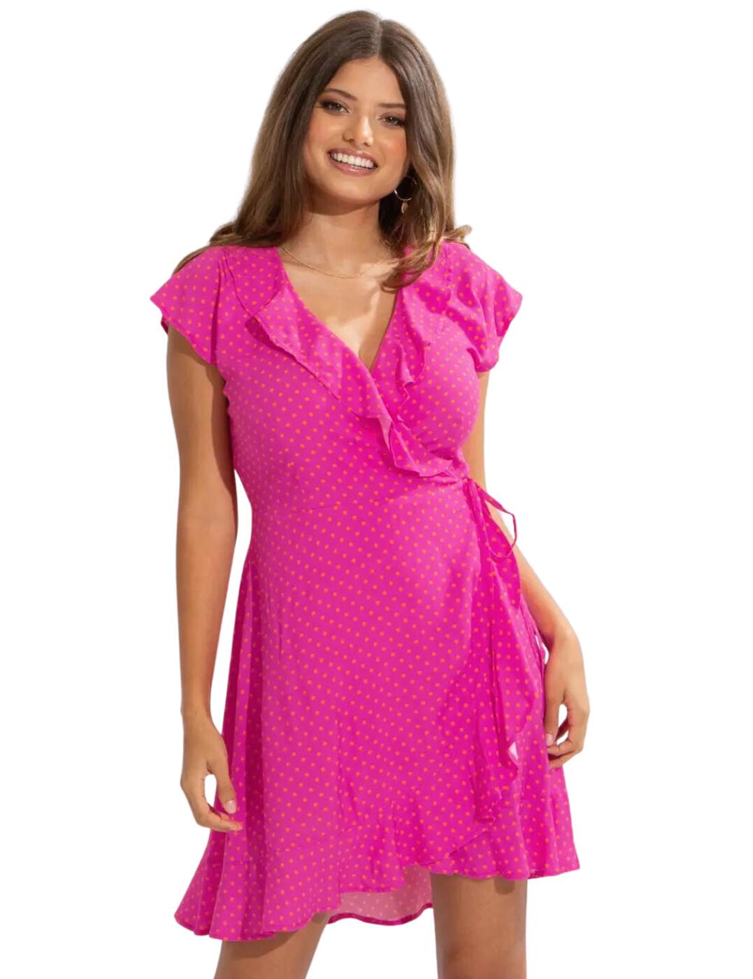 Pour Moi Womens EcoVero Frill Wrap Dress - Pink Viscose - Size Large