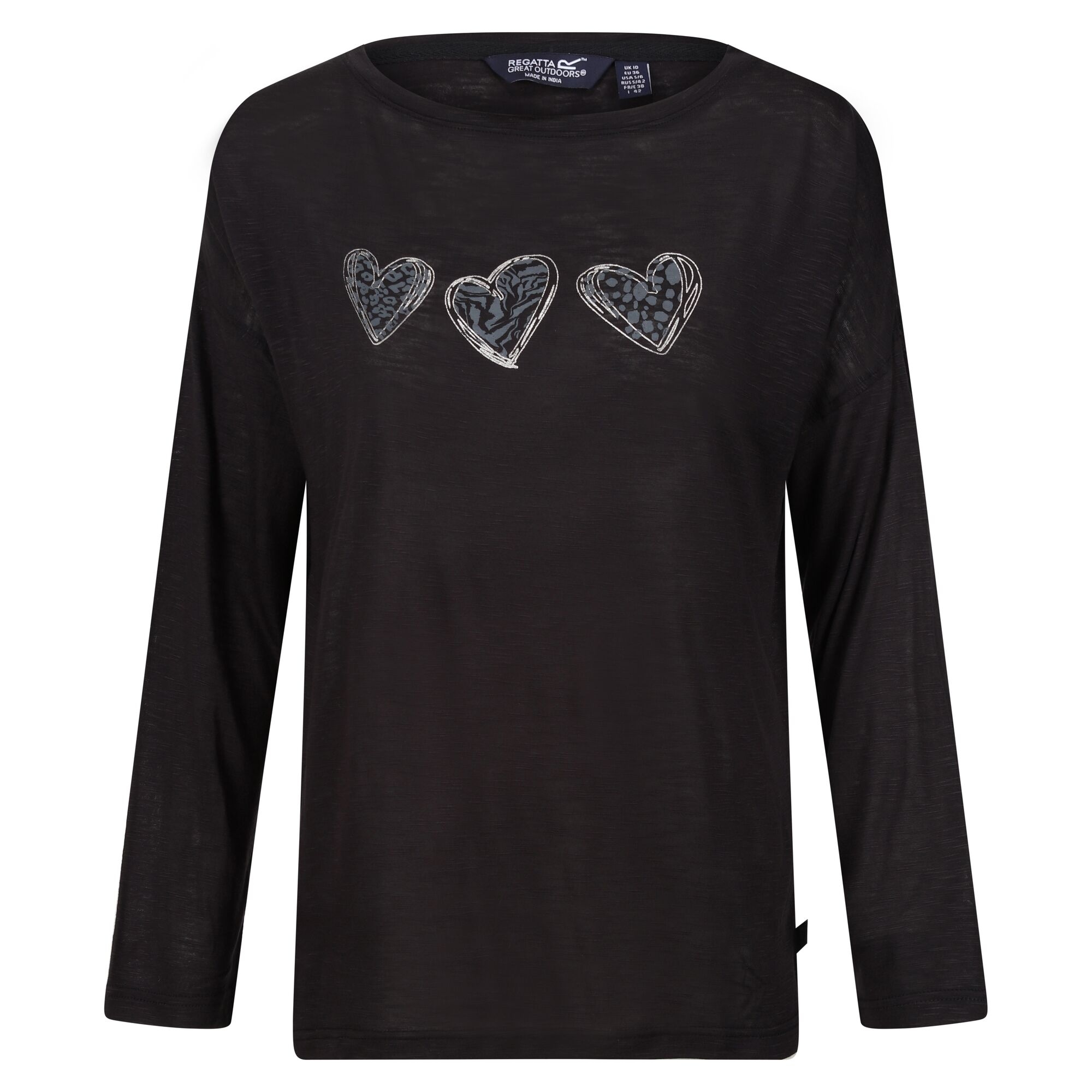 Regatta Womens/Ladies Carlene Hearts Long-Sleeved T-Shirt (Black) Cotton - Size 10 UK