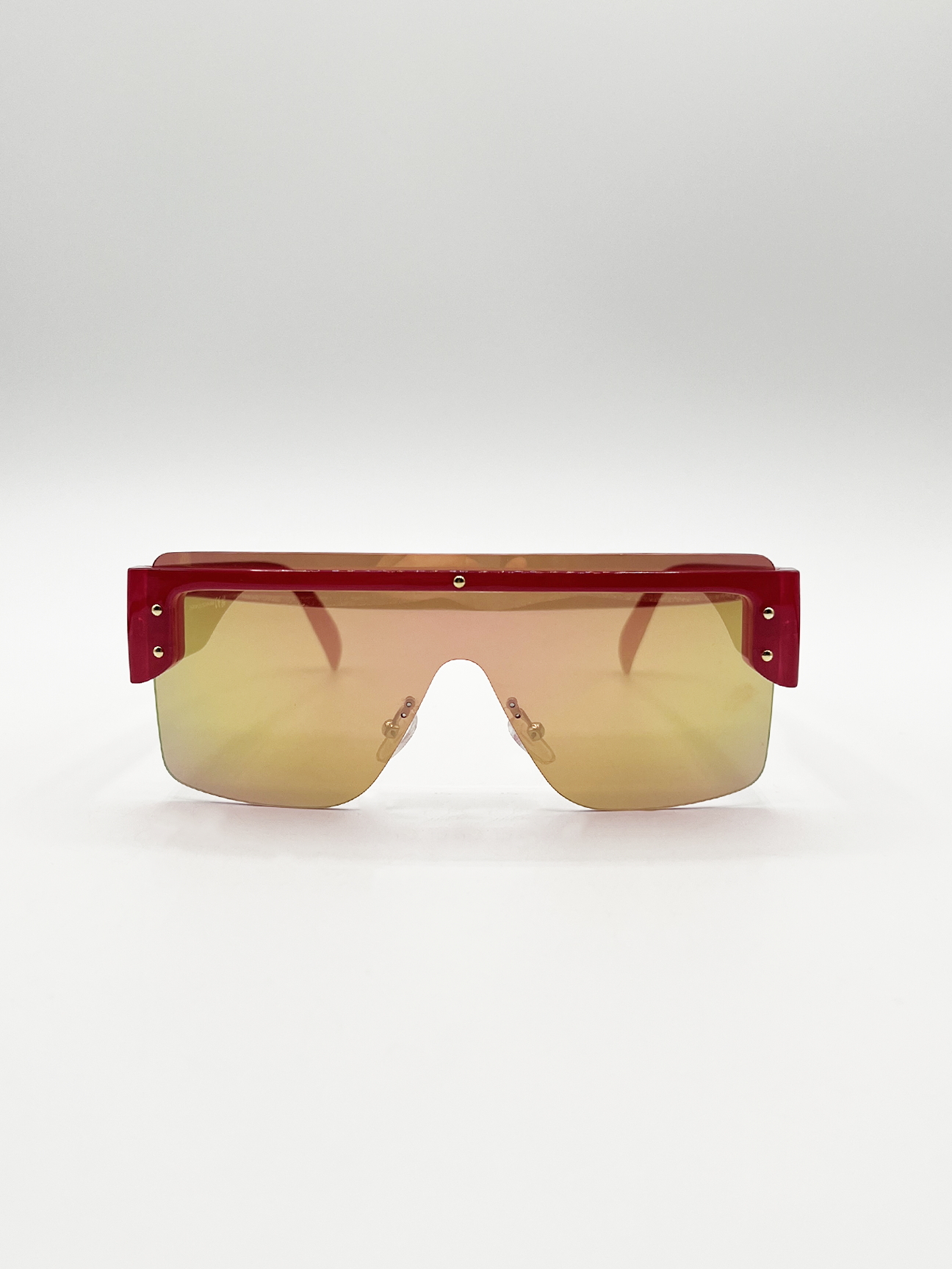 SVNX Unisex Oversized Flat Top Sunglasses with Mirrored Lens - Red - One Size