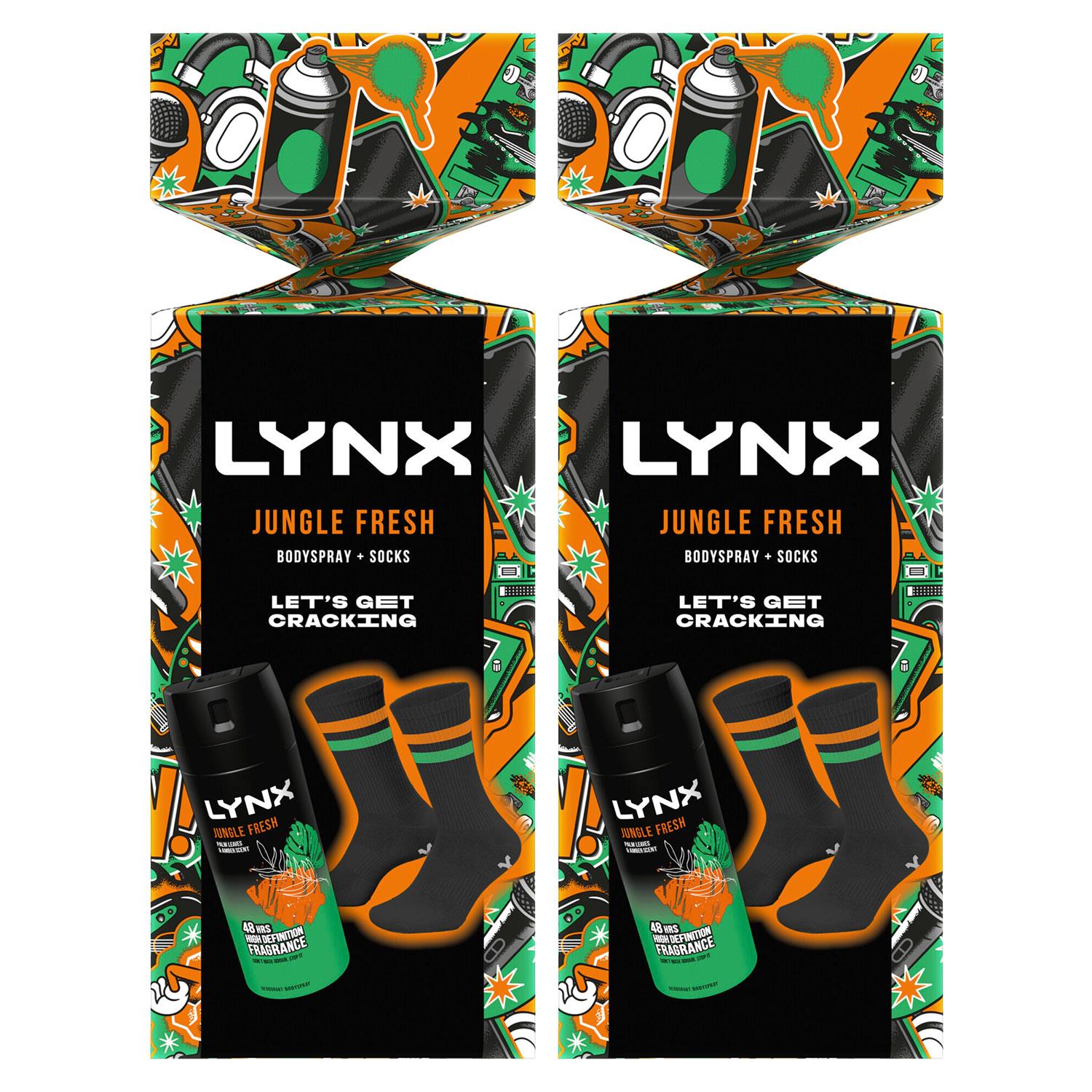 Lynx Mens Jungle Fresh BodySpray Gift Set for Him with Socks, 2pk - One Size