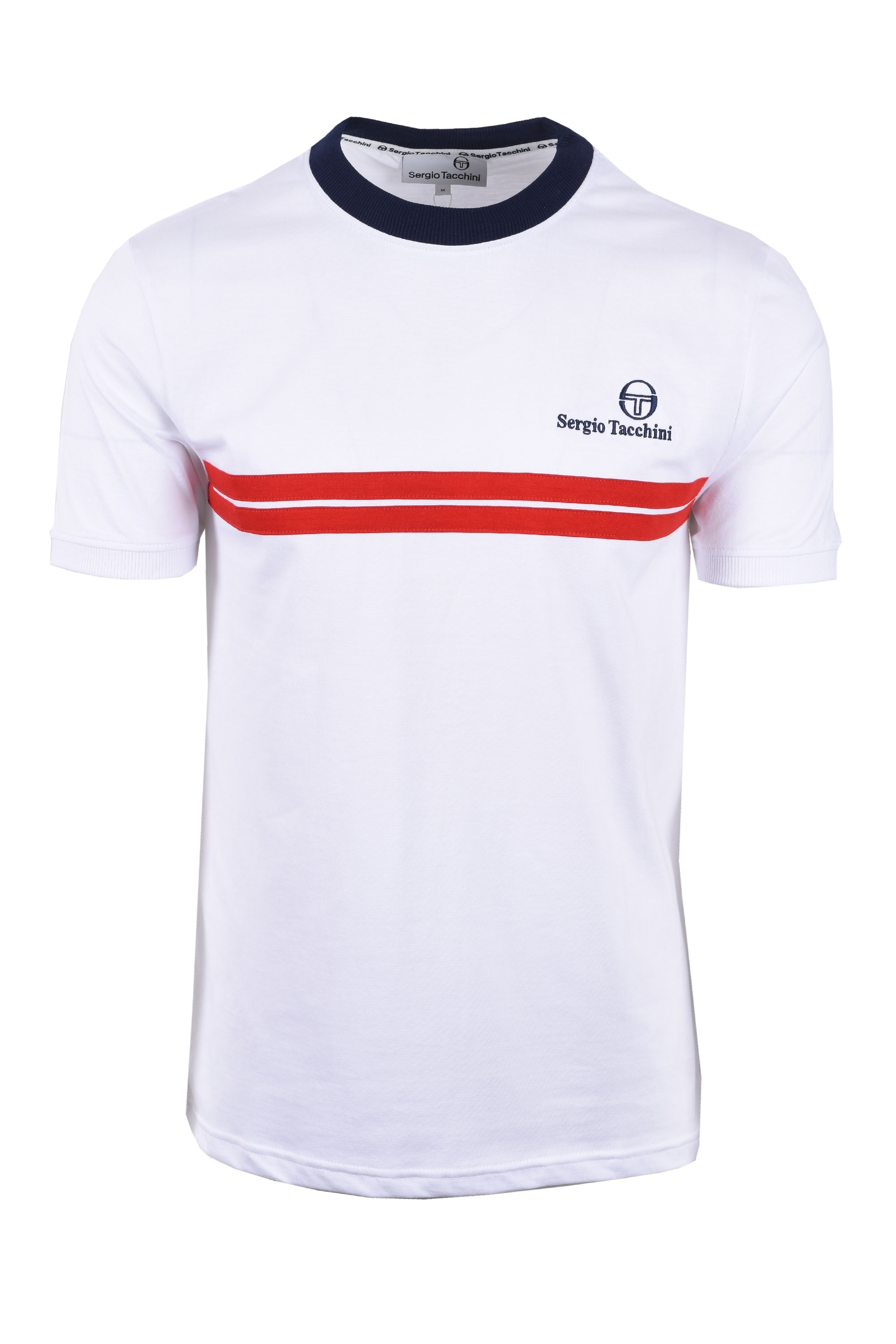 Sergio Tacchini Mens New Supermac T-shirt White/Maritime Blue/Adrenaline Rush - Size Medium