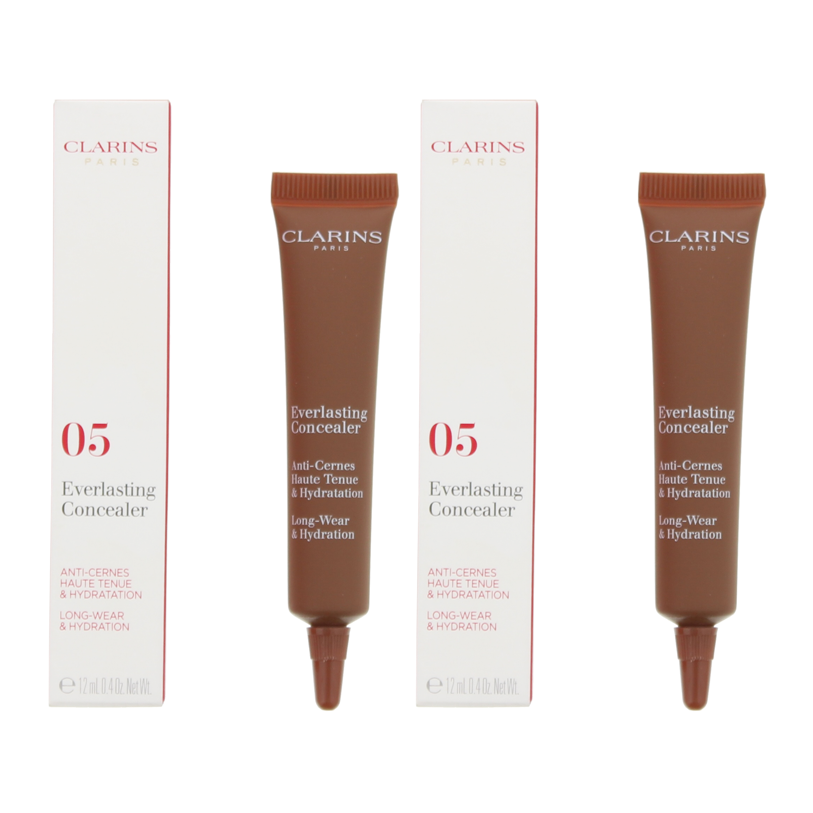 Clarins Womens Everlasting Concealer 12ml Long-Wear and Hydration - 05 Very Deep x 2 - NA - One Size