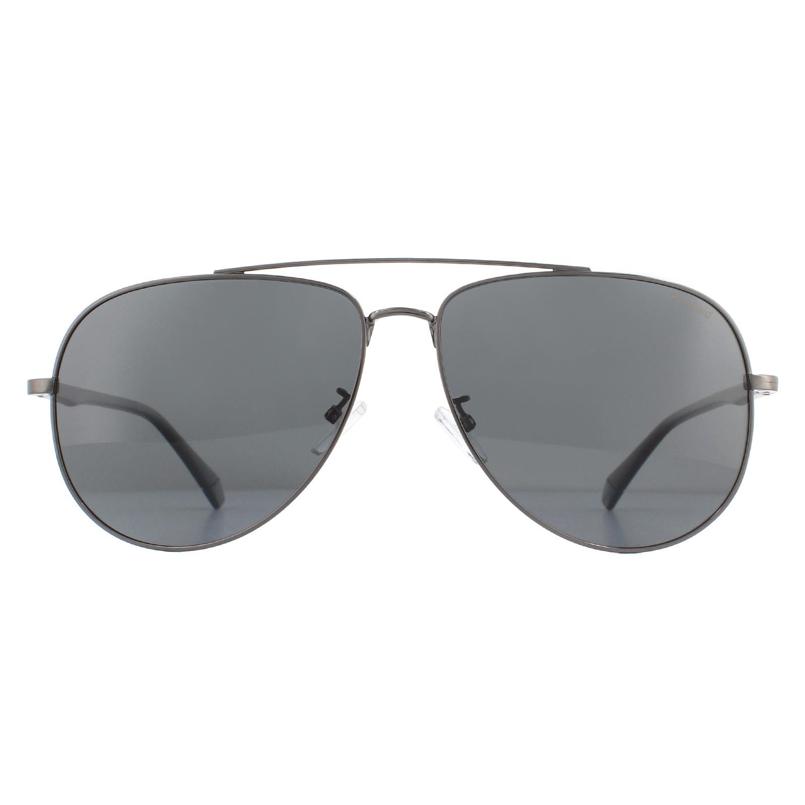 Polaroid Aviator Mens Dark Ruthenium Black Grey Polarized Sunglasses Metal - One Size