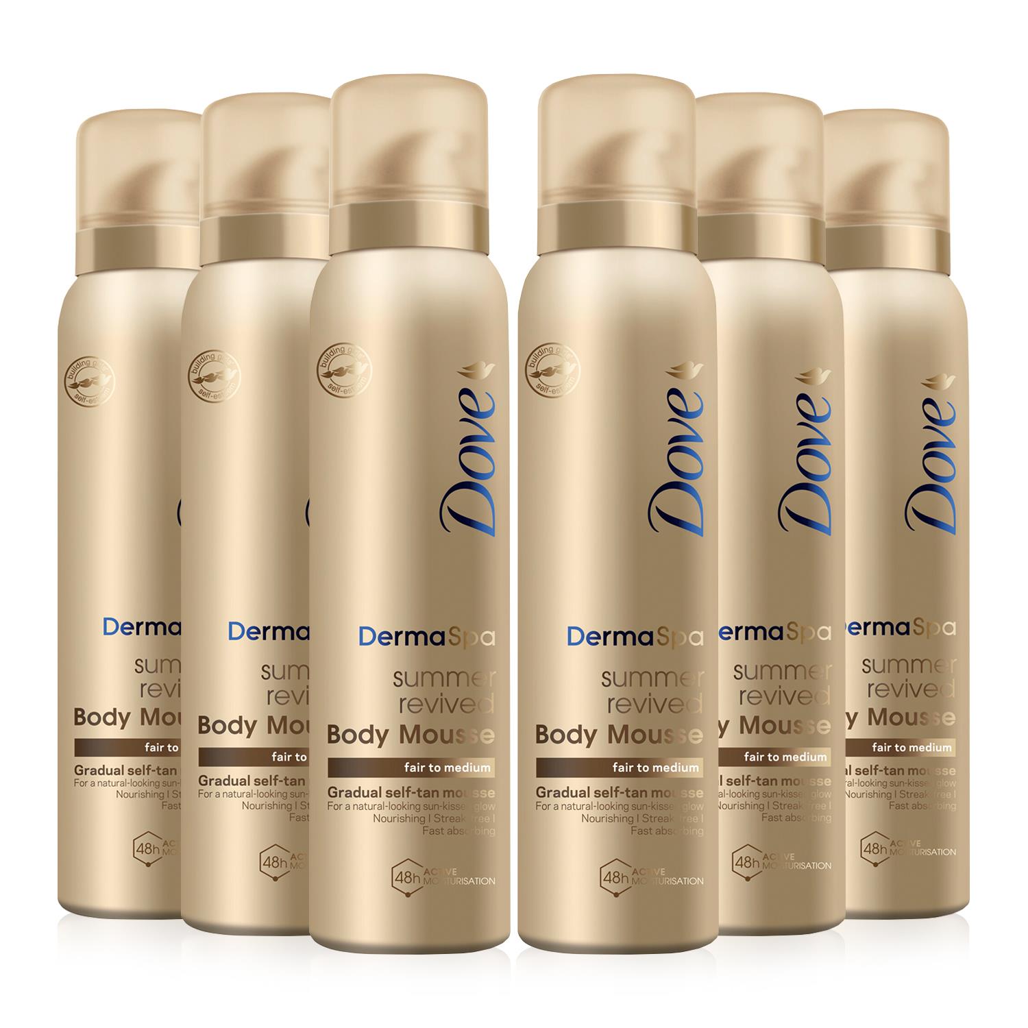 Dove Derma Spa Self Tan Body Mousse Summer Revived for Fair/Medium Skin, 6x150ml - One Size