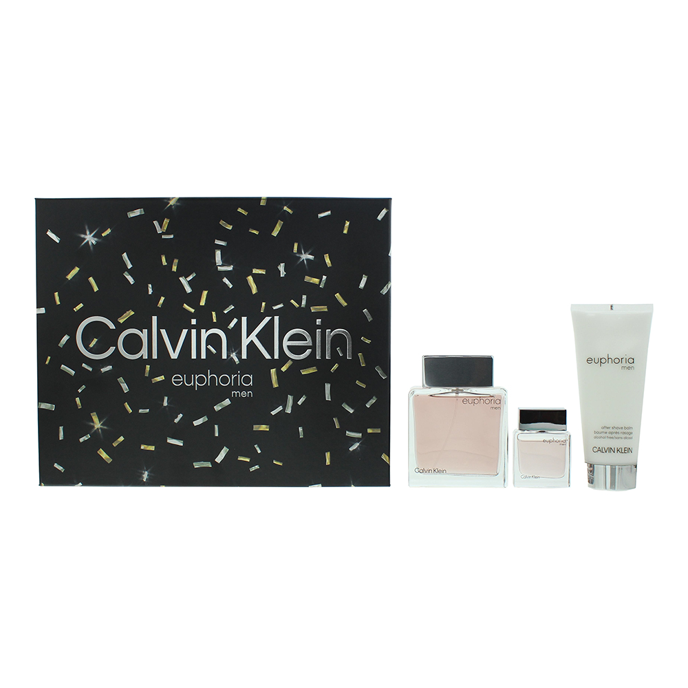 Calvin Klein Mens Euphoria Men Eau de Toilette 100ml + 15ml + Aftershave Balm Gift Set - One Size