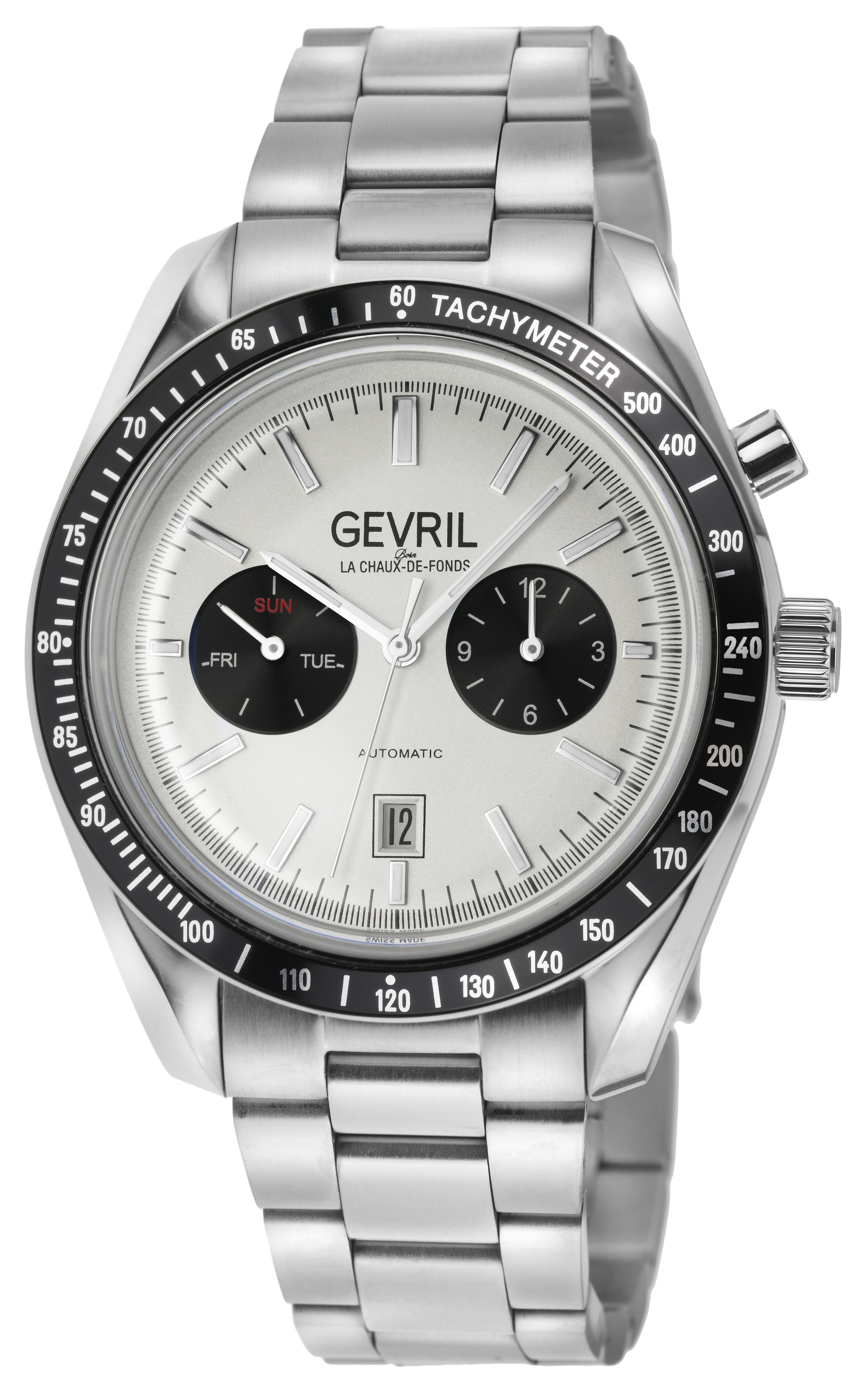 Gevril Mens Lenox 49004 Swiss Automatic White Dial Stainless Steel Luminous Date Watch - One Size