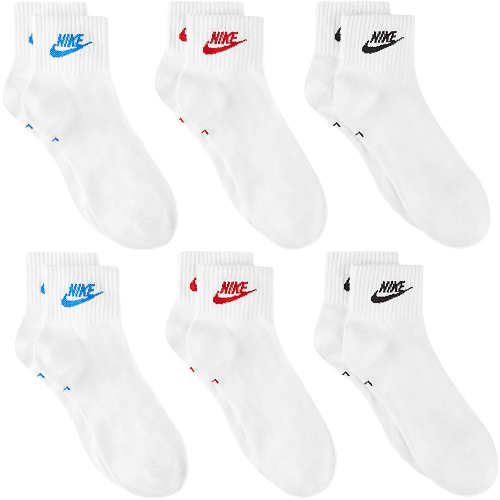 Nike Unisex Everyday Essential Ankle Socks 6 Pairs - White Cotton - Size Large