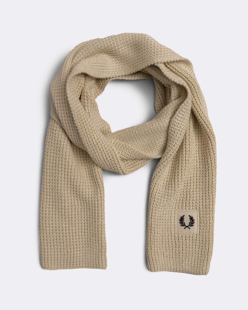 Fred Perry Mens Waffle Knit Patch Brand Rib Scarf - Beige - One Size